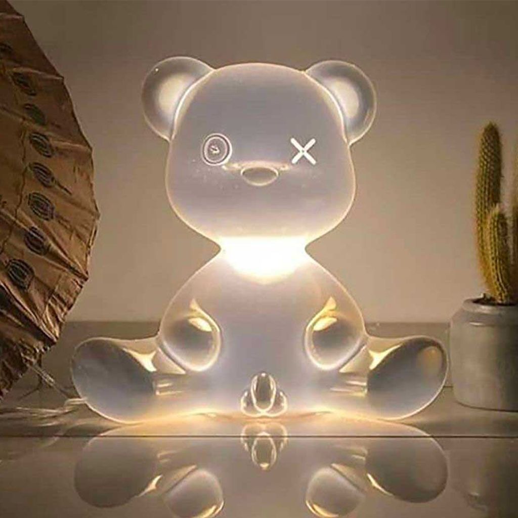 Lampe de table de garçon en peluche en peluche avec finition en métal de câble, argent