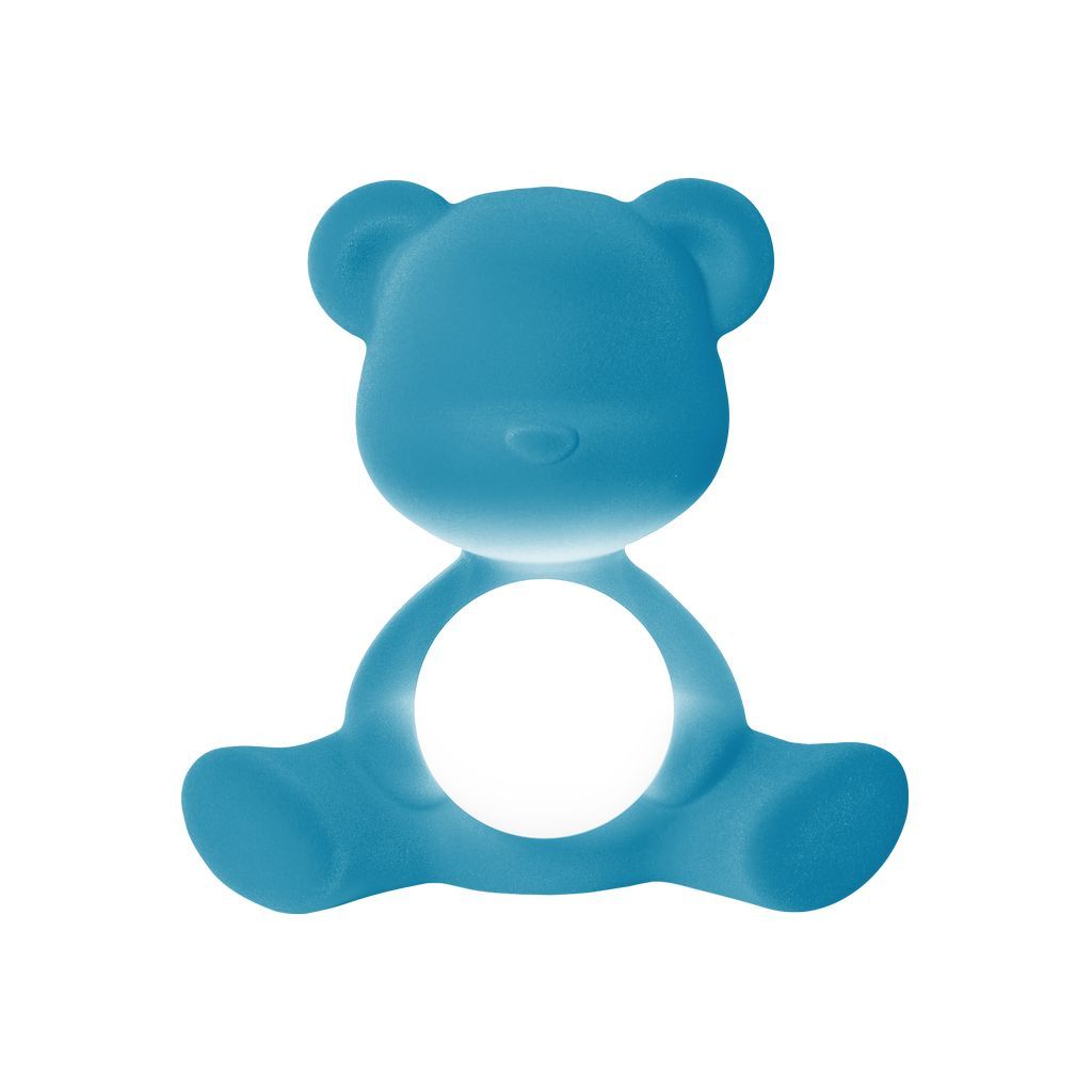 Qeeboo Teddy Girl LED Recargable Lámpara de mesa Acabado de terciopelo, azul claro