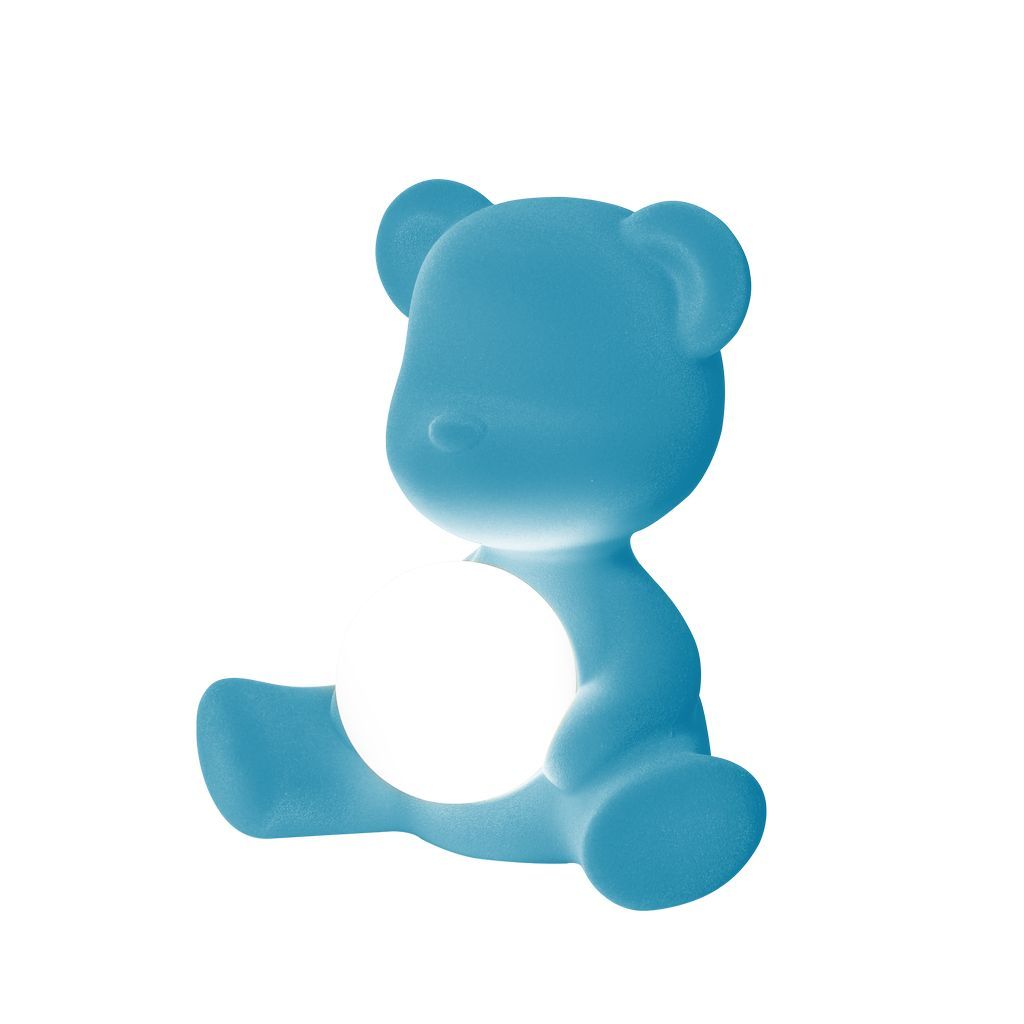 Qeeboo Teddy Girl LED Recargable Lámpara de mesa Acabado de terciopelo, azul claro