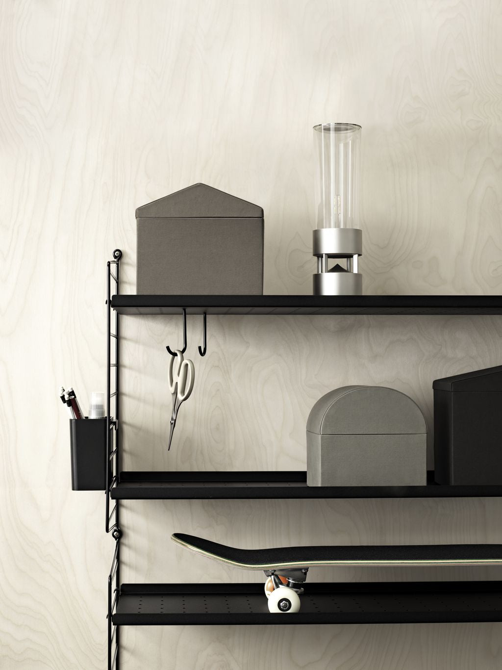 String meubles Système de chaîne étagère en métal avec bord bas 30x58 cm, noir