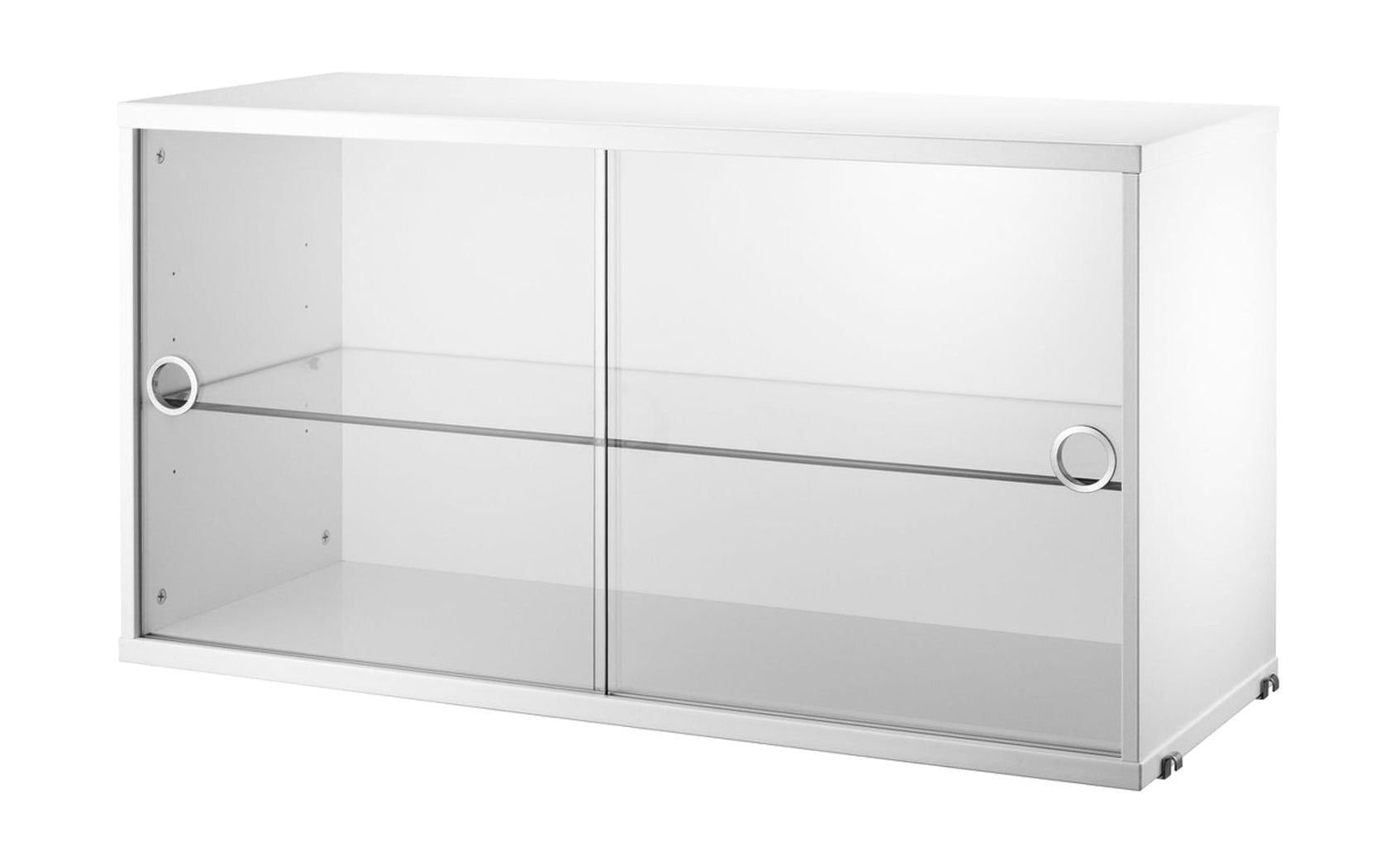 String Muebles Sistema de cuerda Elemento del gabinete con puertas corredizas de vidrio, blanco