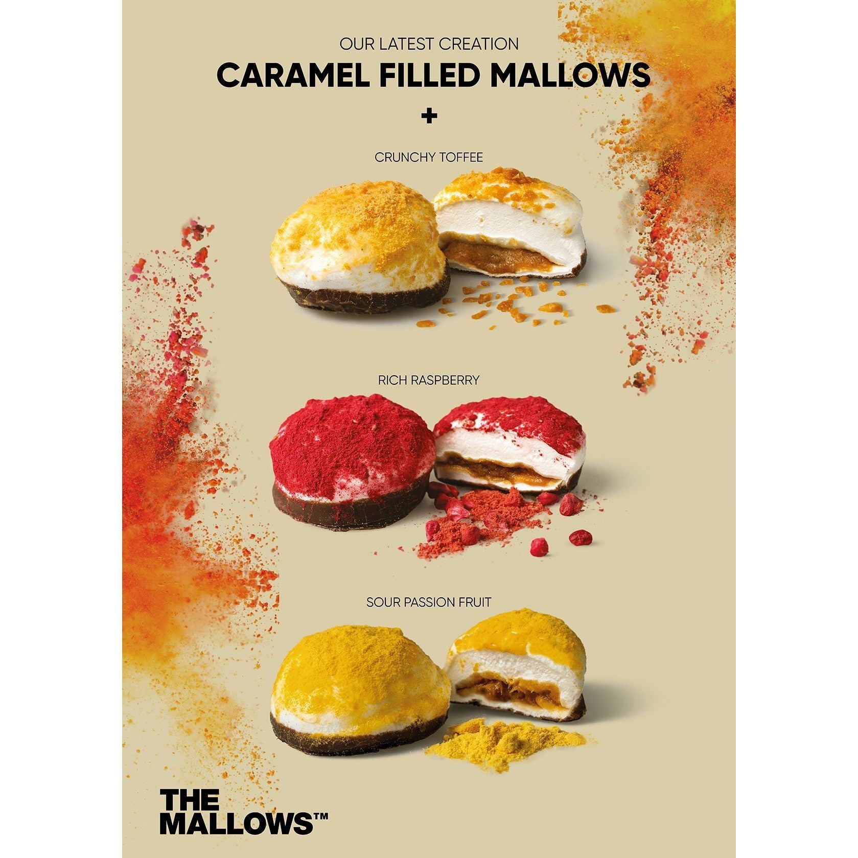 Mallows marshmallows med karamelfyldning rig hindbær, 55 g