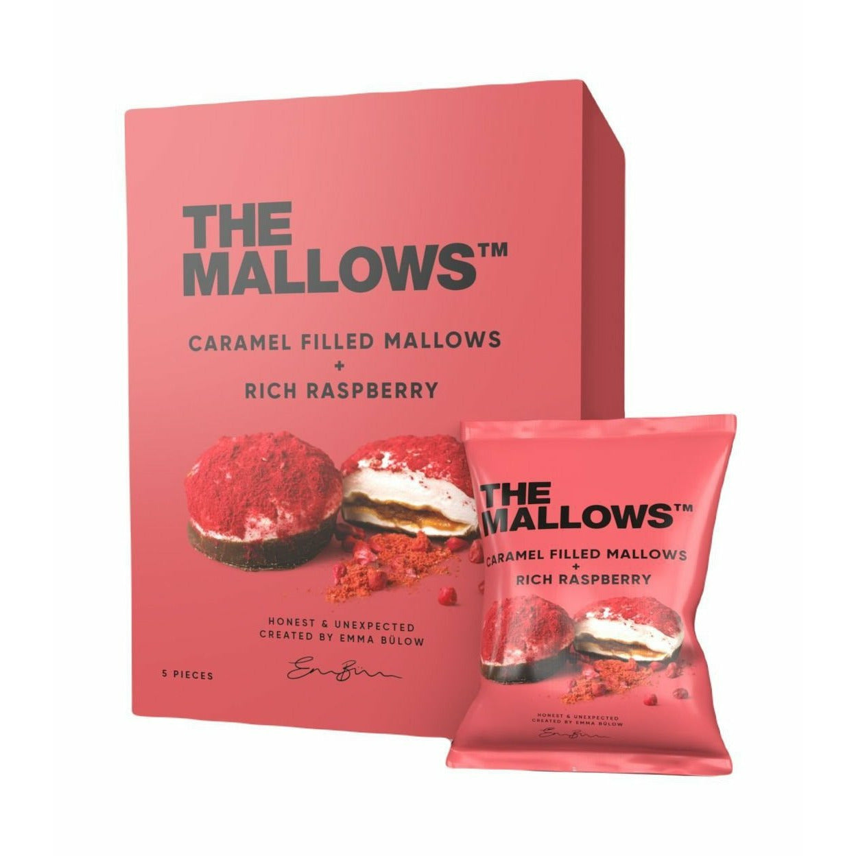 Mallows marshmallows med karamelfyldning rig hindbær, 55 g