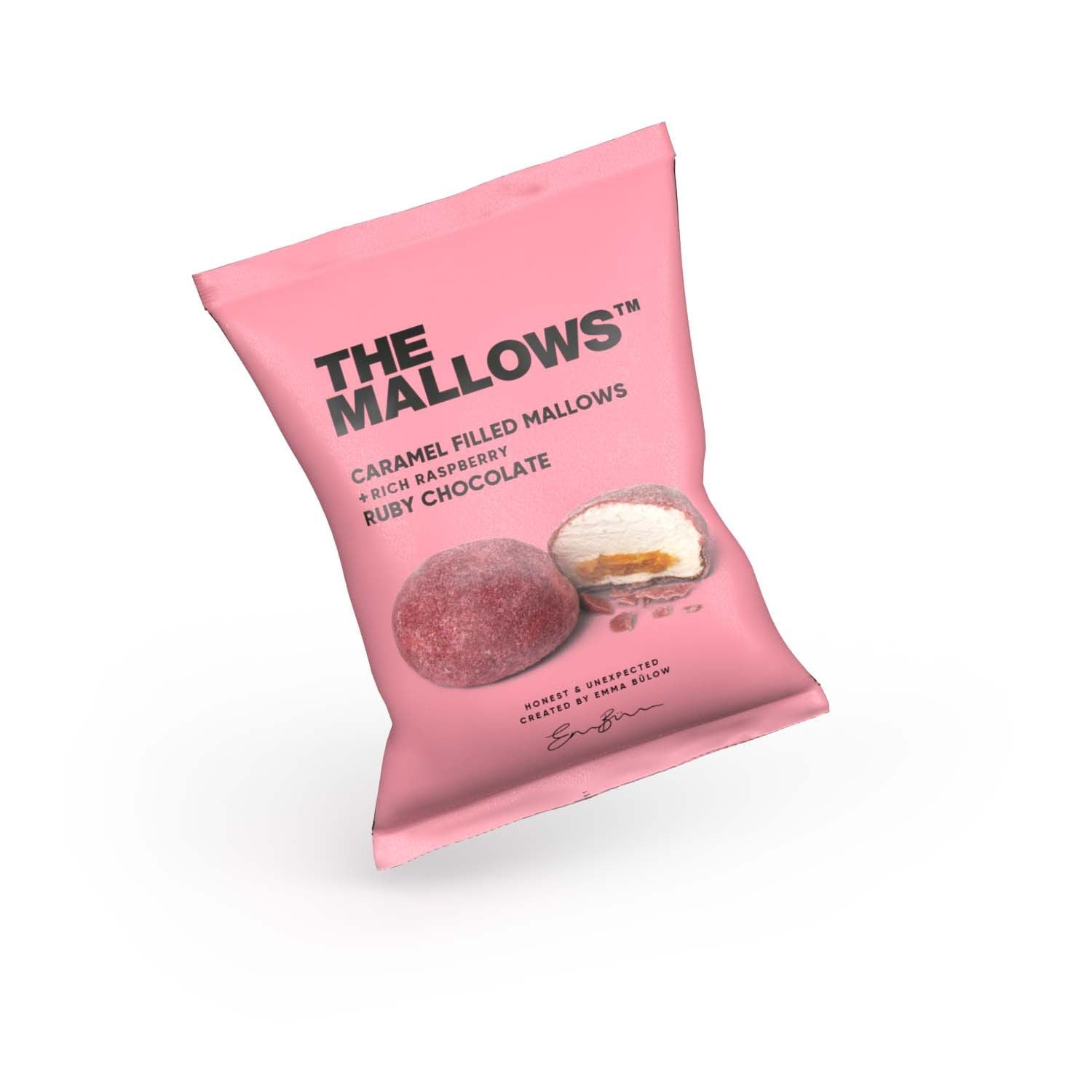 Mallows marshmallows med karamelfyldning og chokolade rubinchokolade, 18 g