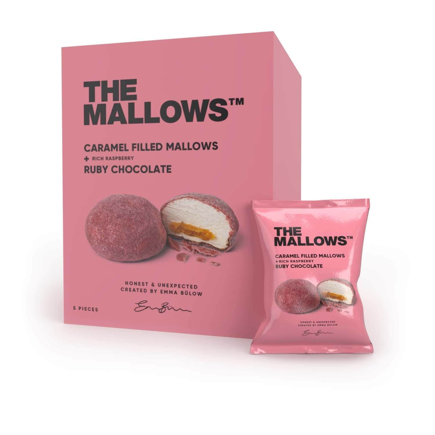 Mallows marshmallows med karamelfyldning og chokolade rubinchokolade, 90 g