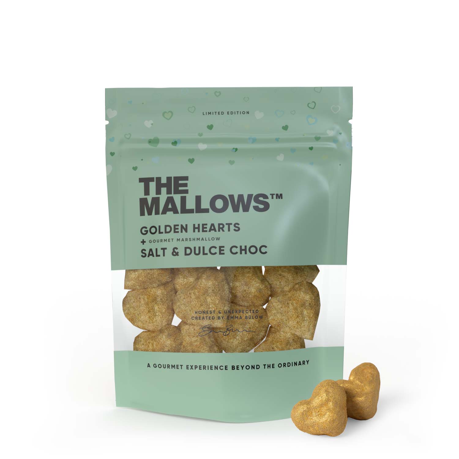 Die Mallows Marshmallows mit dulce schokoladen und salzgoldenen Herzen, 90g