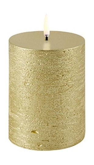 Uyuni belysning førte søjle stearinlys 3 d flamme Øx H 5,8x10,1 cm, metallisk guld