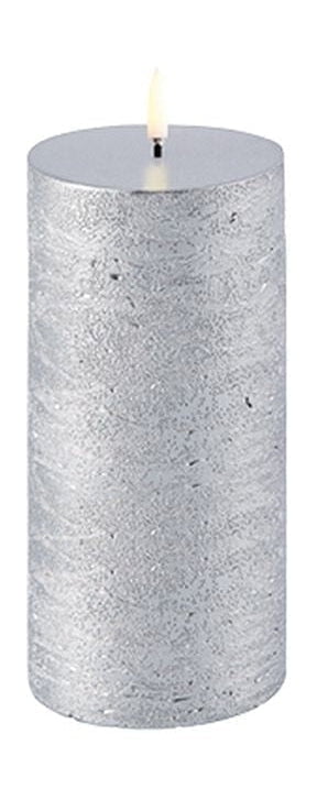 Uyuni belysning førte søjle stearinlys 3 d flamme Øx H 5,8x15,2 cm, metallisk sølv