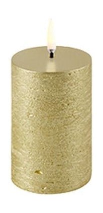 Uyuni Lighting LED -Säule Kerze 3 D Flamme Øx H 5x7,5 cm, Metallic Gold