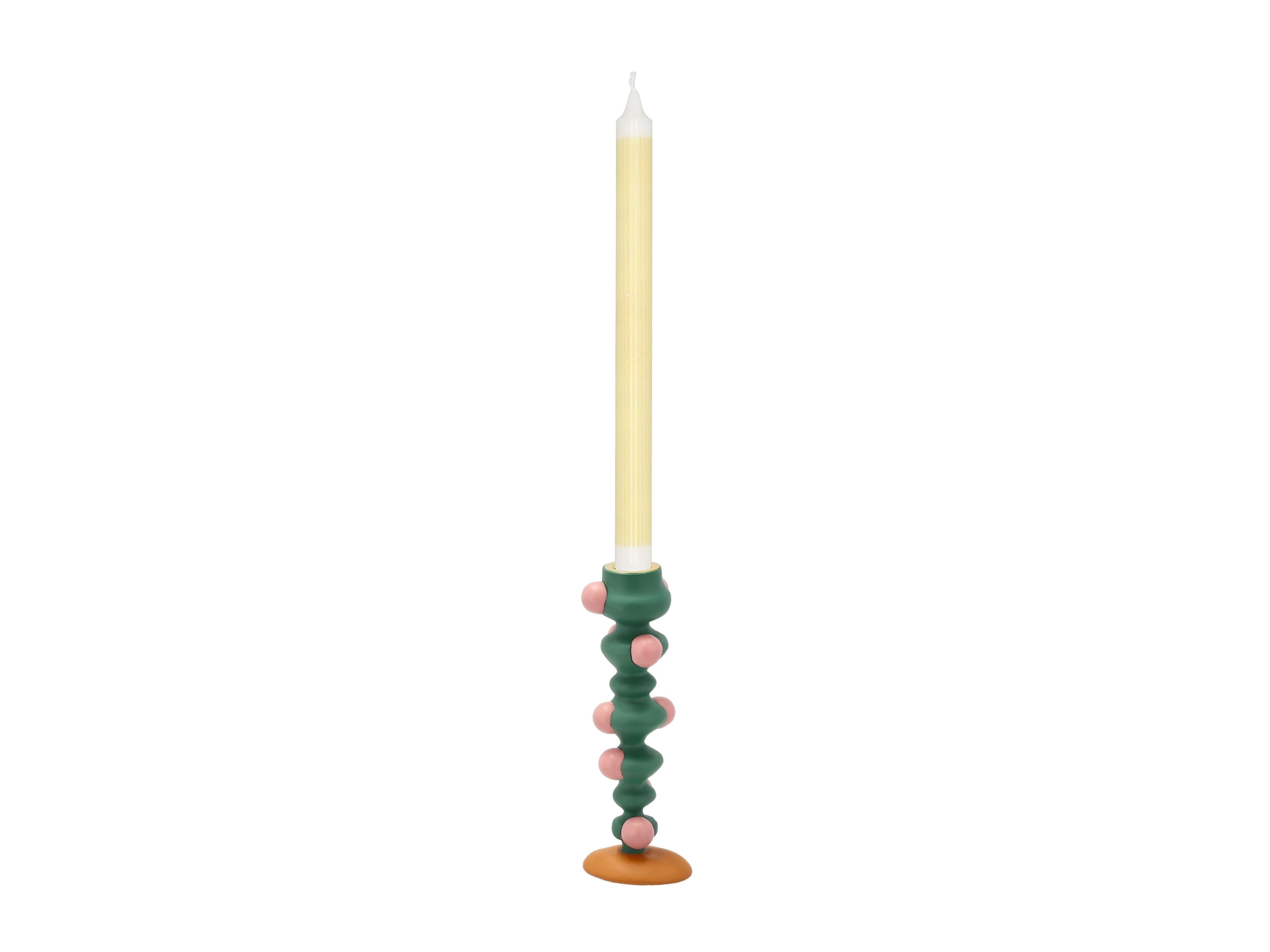 Villa Collection Styles Candle Holder With Dots, Green/Pink
