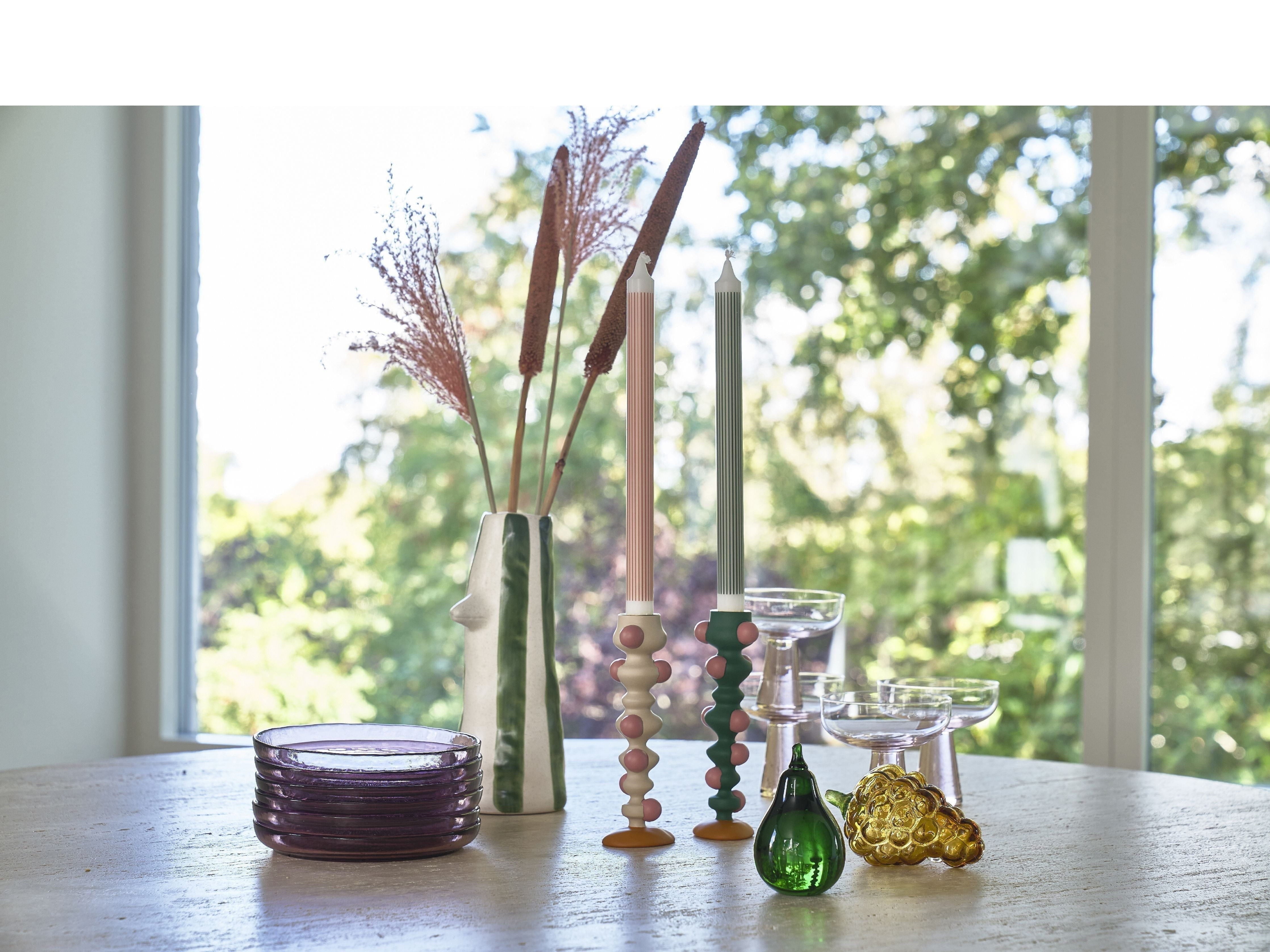 Villa Collection Styles Candle Holder med prikker, grøn/lyserød