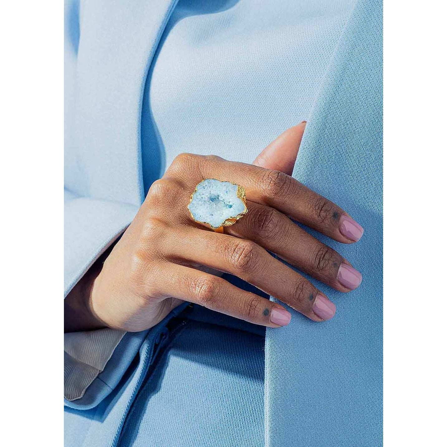 Vincent Asger Ring Blue Blue Geode Gold plaqué
