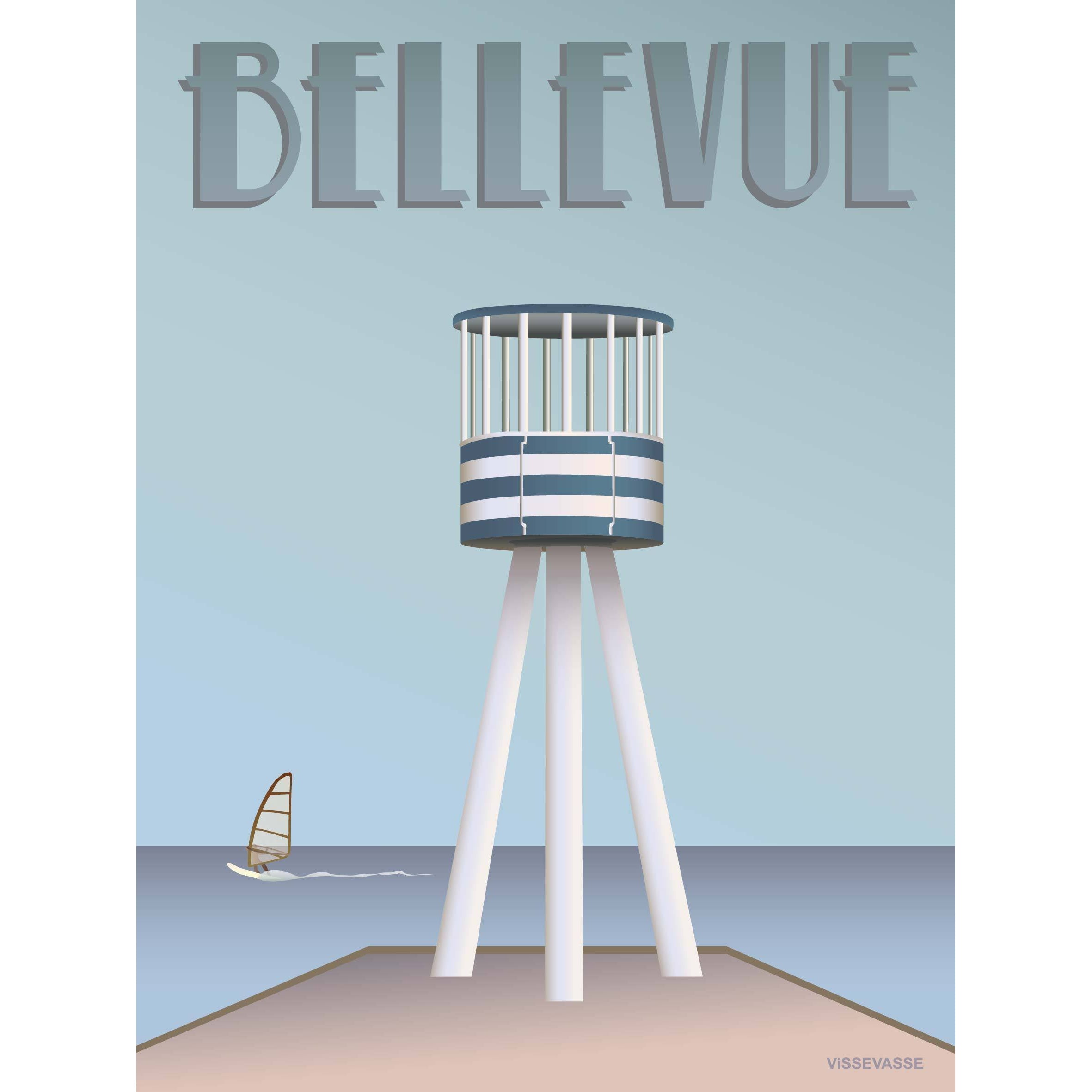 Vissevasse Bellevue Rettungsschwimmer -Tower -Poster, 15 x21 cm