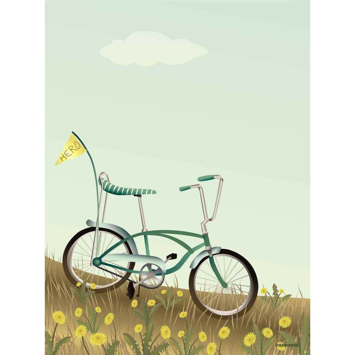 Vissevasse -cykel med en flagplakat, 30 x40 cm