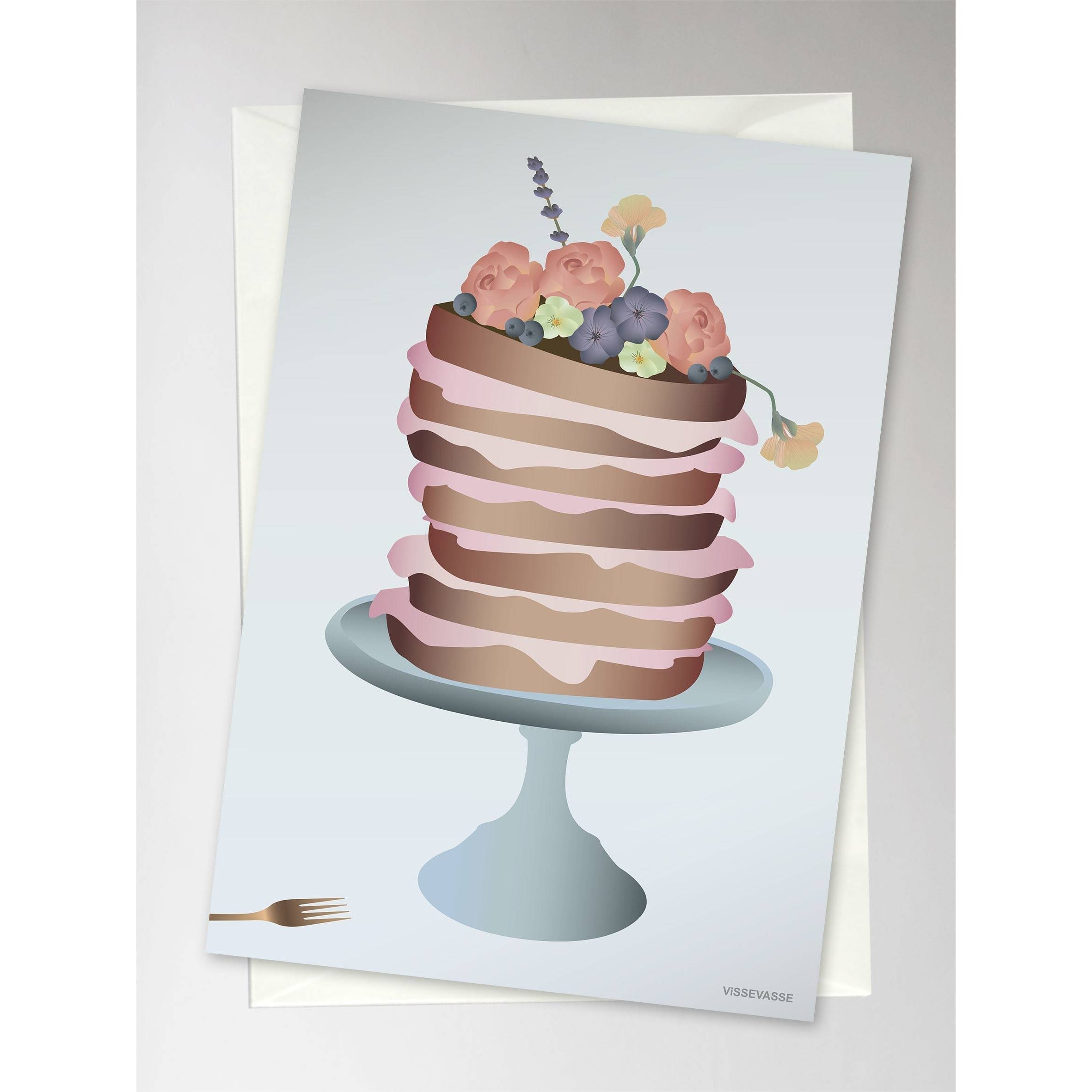 Vissevasse Flower Decorated Cake gratulationskort, 10.5 x15 cm