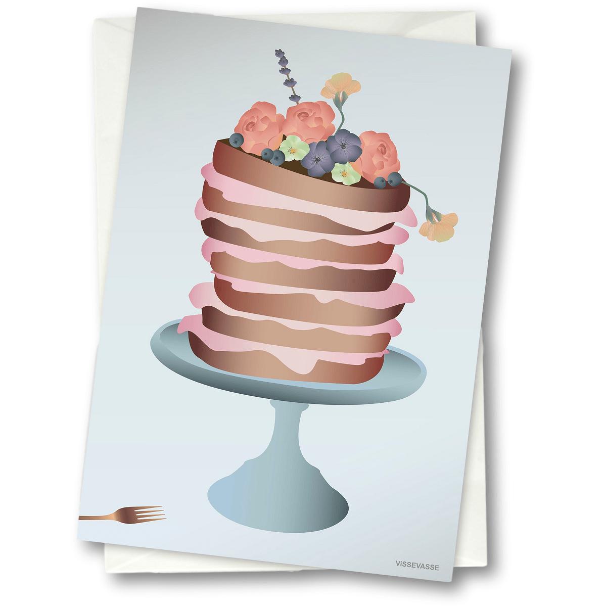 Vissevasse Flower Decorated Cake gratulationskort, 15 x21 cm
