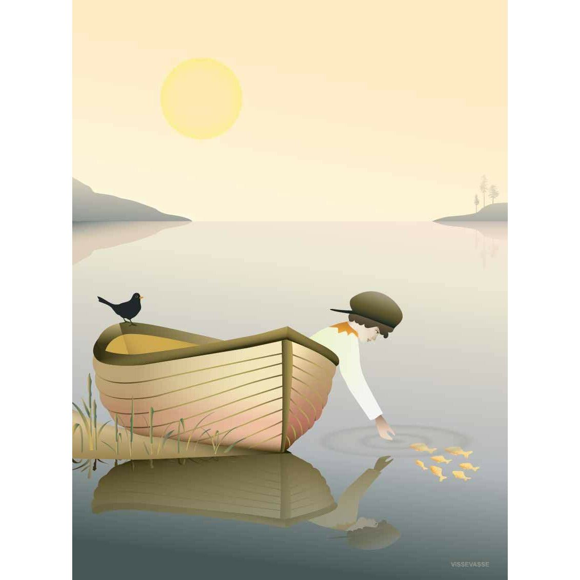 Vissevasse -pojke i en båt affisch, 50 x70 cm