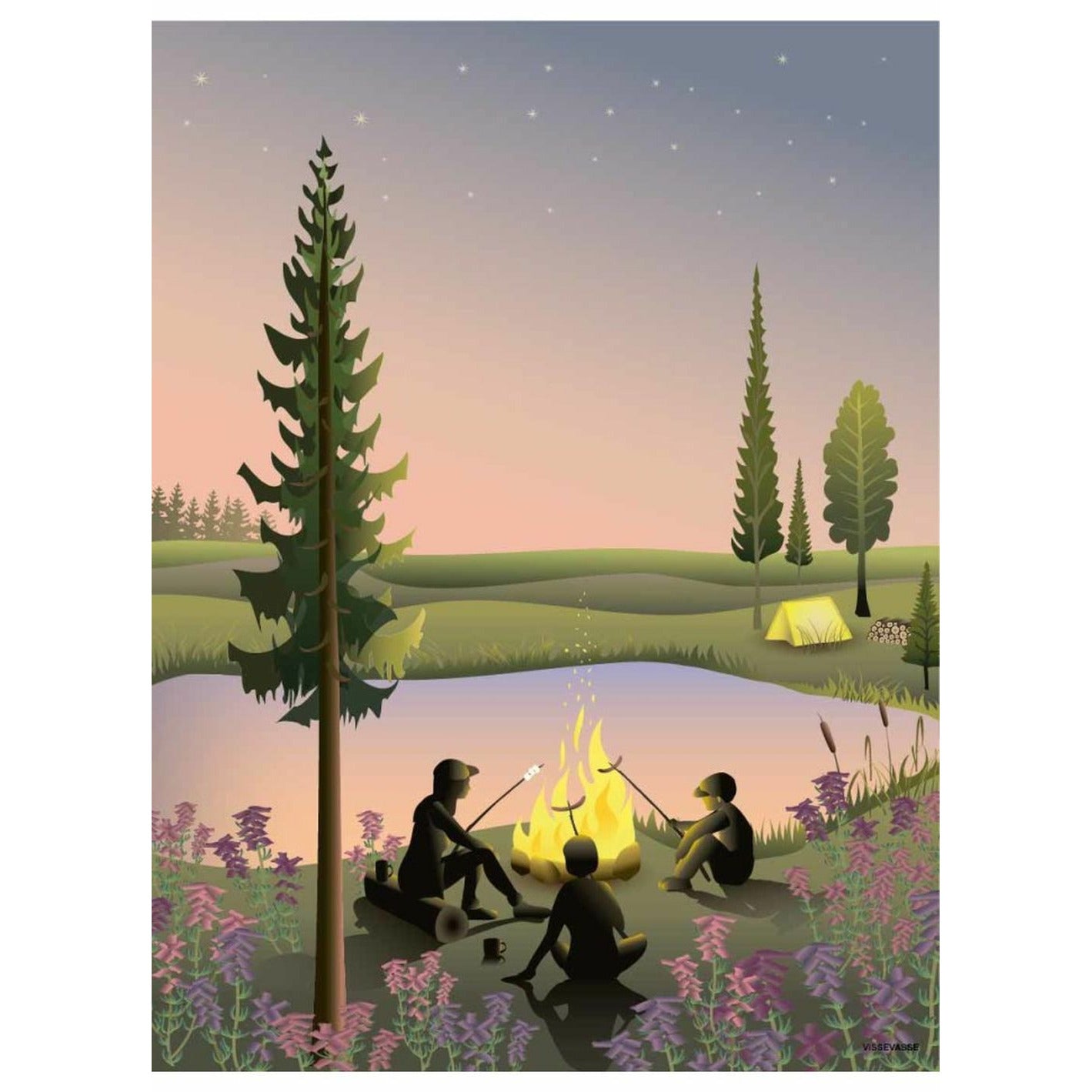 Vissevasse Campfire -affisch, 15 x 21 cm