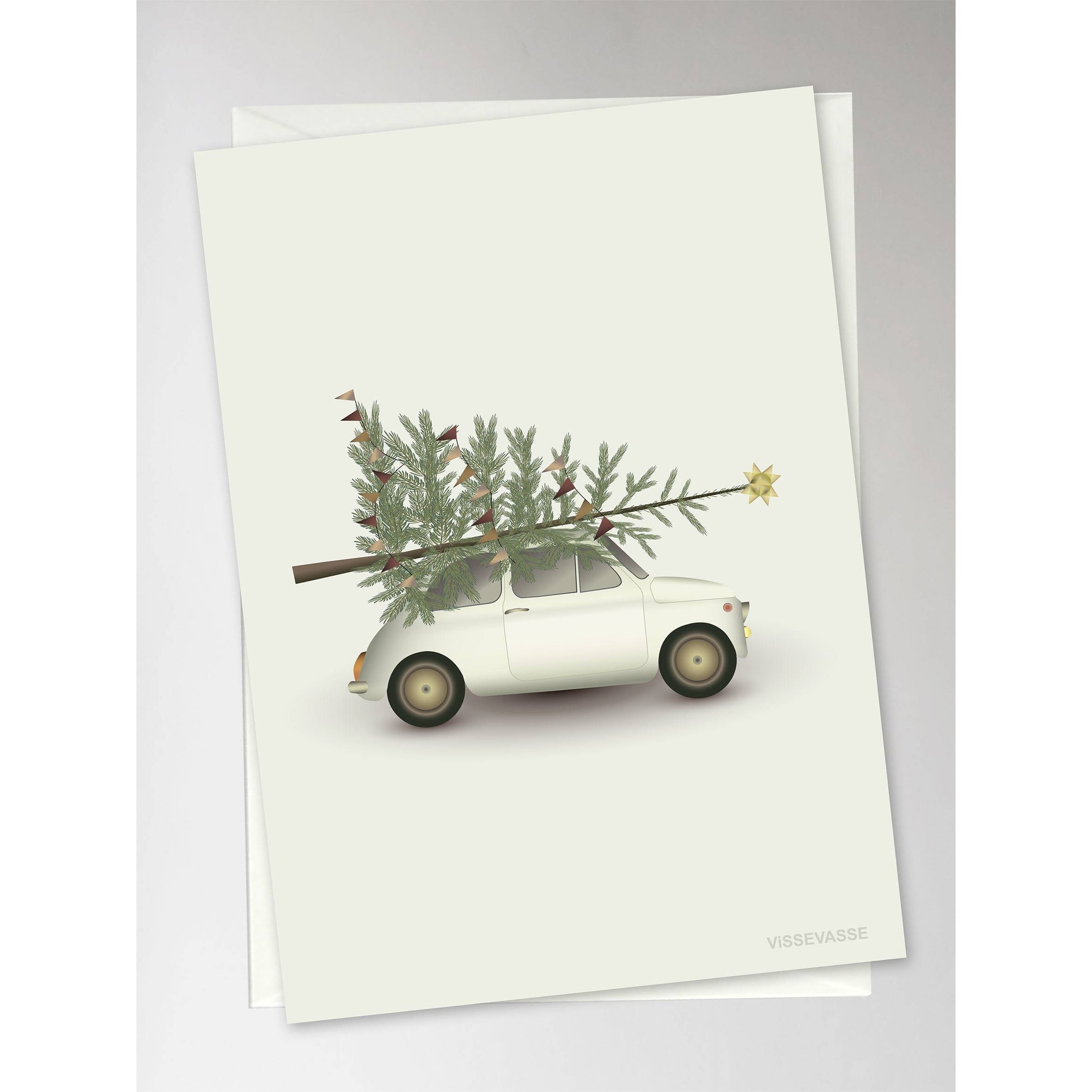 Vissevasse Christmas Tree & Little Car lykønskningskort, 10,5x15cm