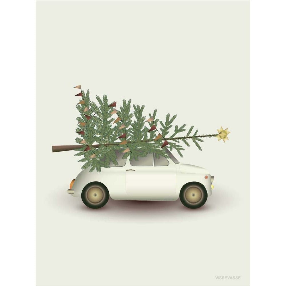 Vissevasse Weihnachtsbaum und kleines Auto -Poster, 50 x 70 cm