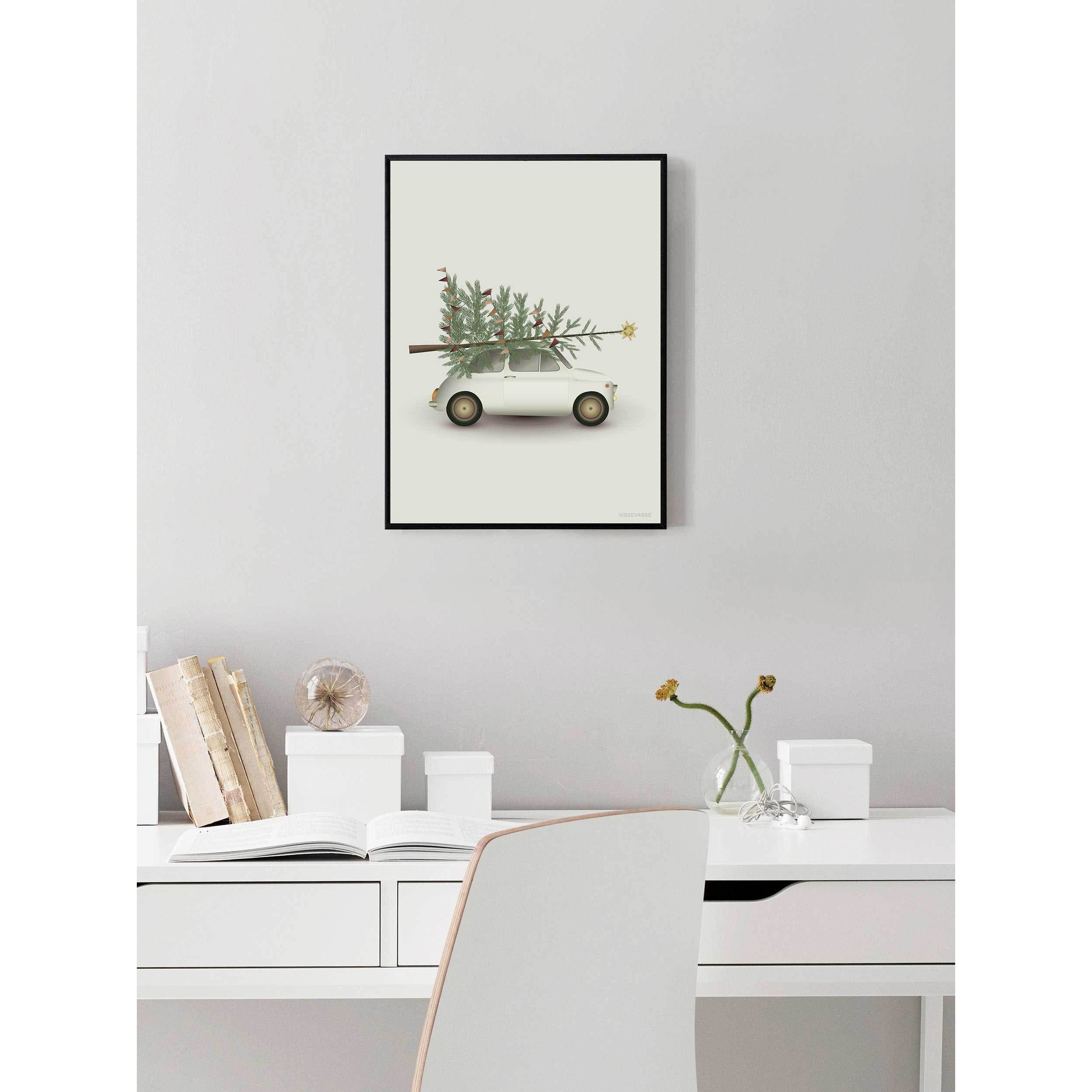 Vissevasse Weihnachtsbaum und kleines Auto -Poster, 15 x21 cm