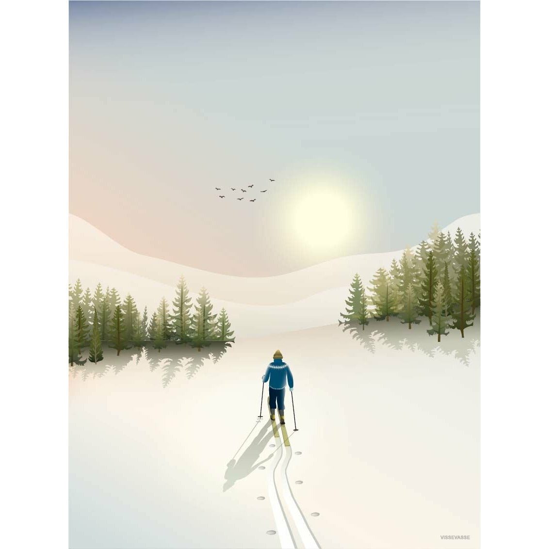 Vissevasse Cross Country Skiing -affisch, 15x21 cm