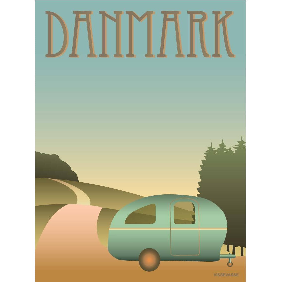 Vissevasse Denmark camping affisch, 15 x21 cm