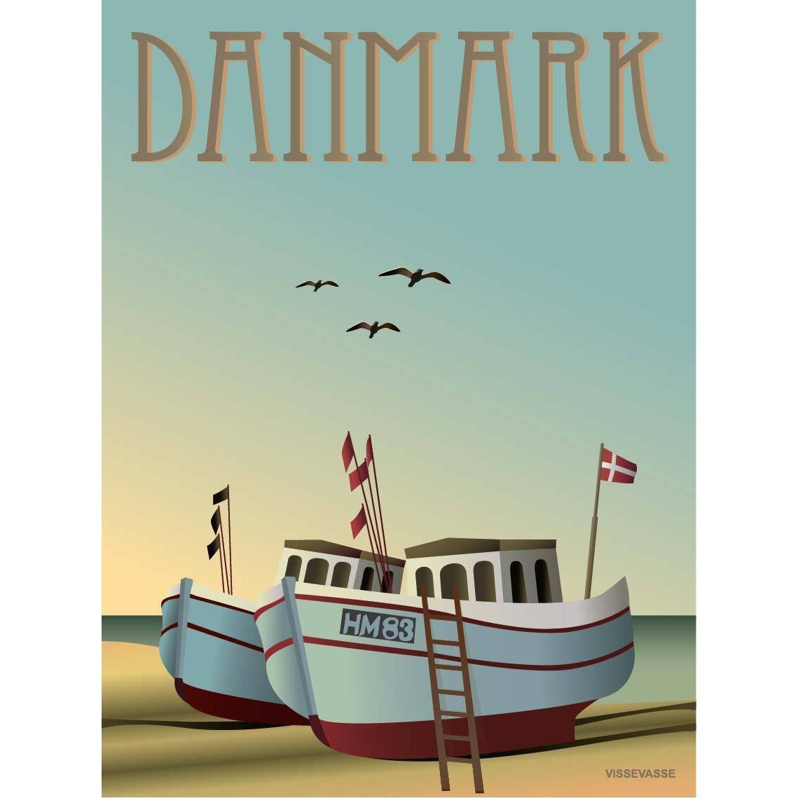 Vissevasse Danmark Fishing Boats Plakat, 15 x21 cm