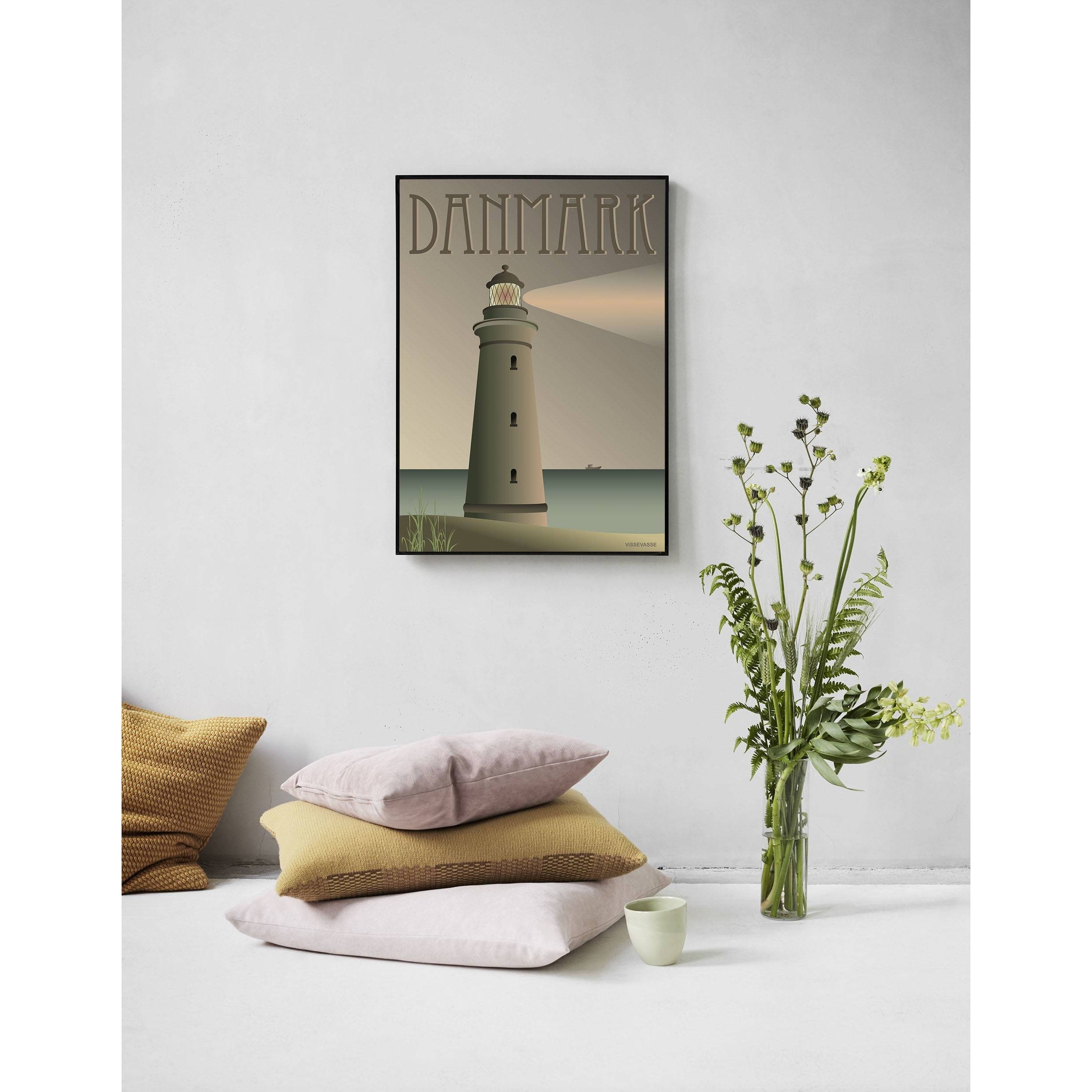 Vissevasse Danmark Lighthouse -plakat, 15 x21 cm
