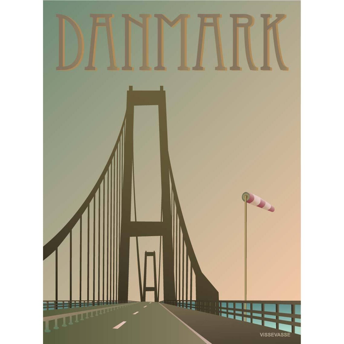 Vissevasse Denmark Storesbælts bridge affisch, 15 x21 cm