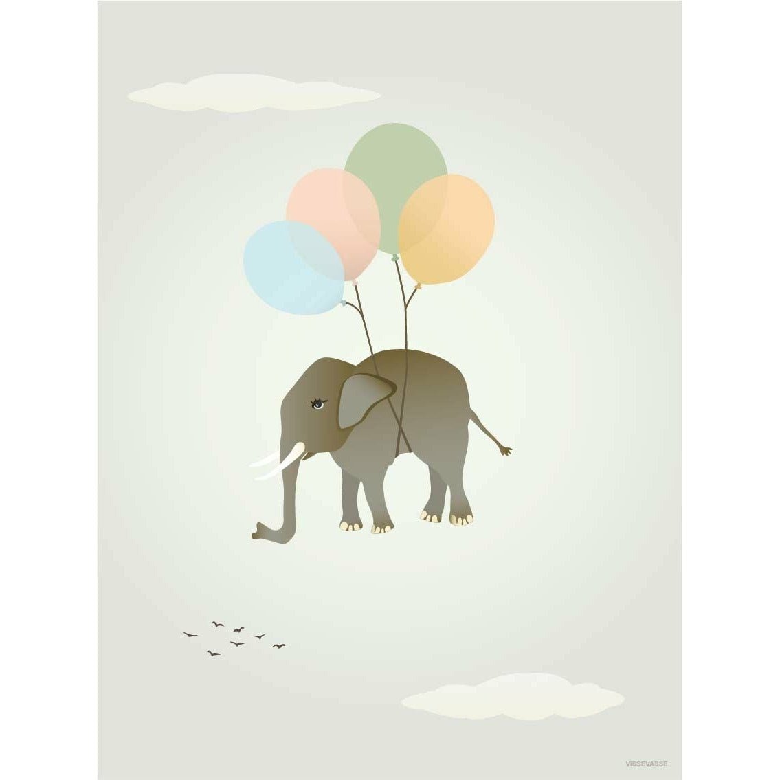 Vissevasse Flying Elephant Poster, 30 x 40 cm