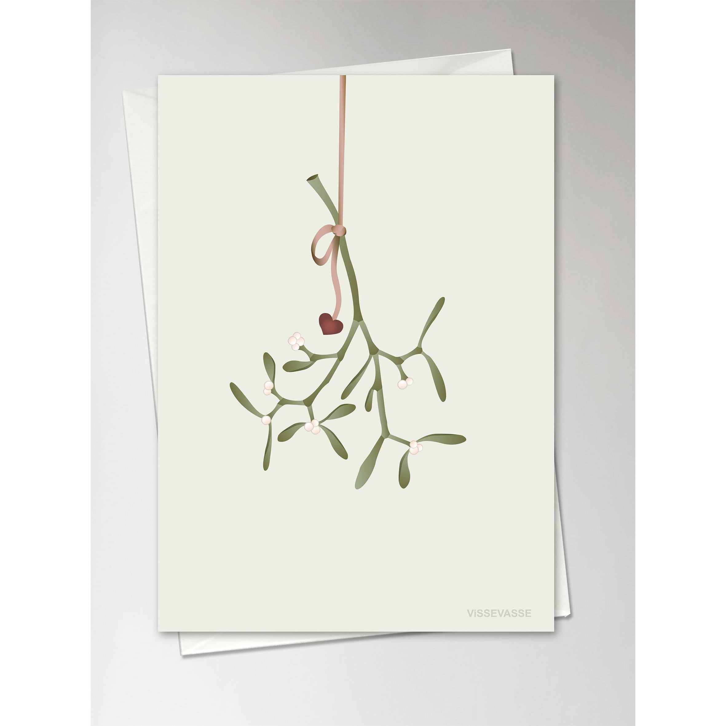 Vissevasse Mistletoe lykønskningskort, 10,5x15cm