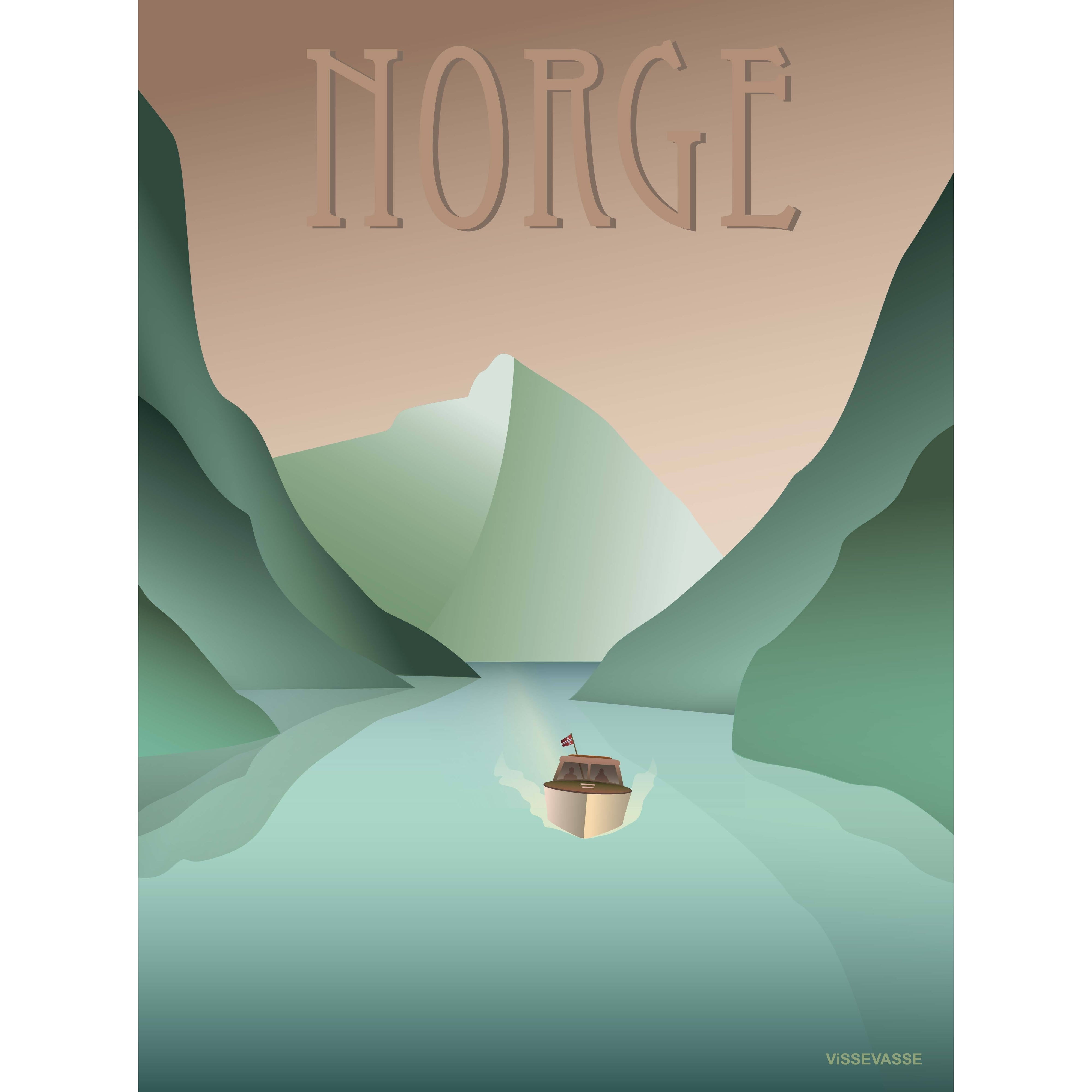 Vissevasse Norge Fjord plakat, 15 x21 cm