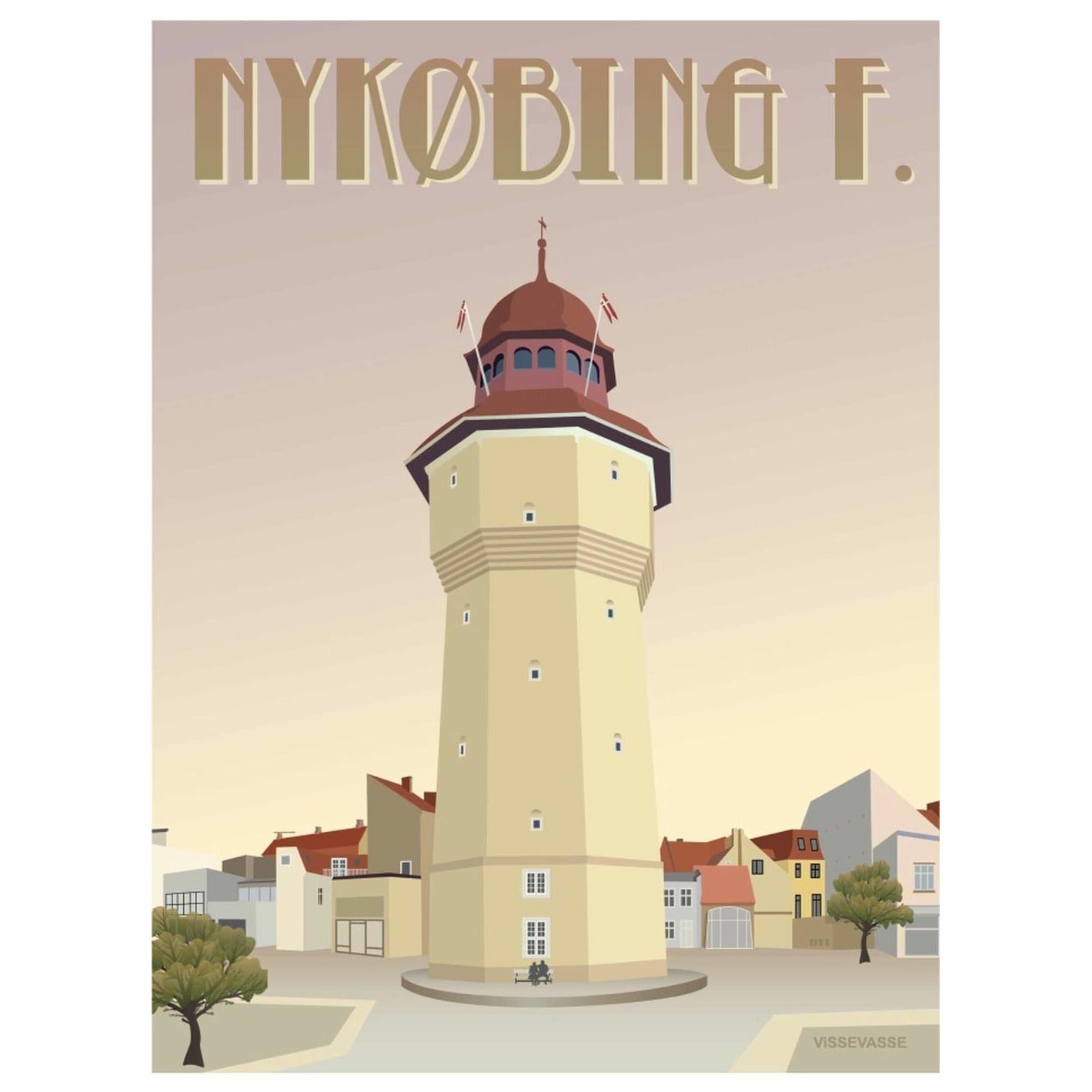 Vissevasse nykøbing f el póster de la torre de agua, 50 x 70 cm