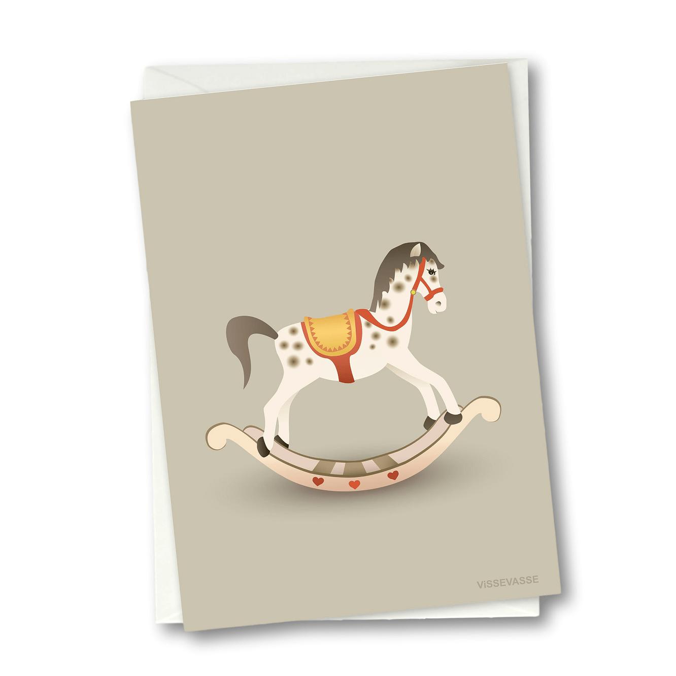 Vissevasse Rocking Horse gratulationskort, brunt, 10,5x15 cm