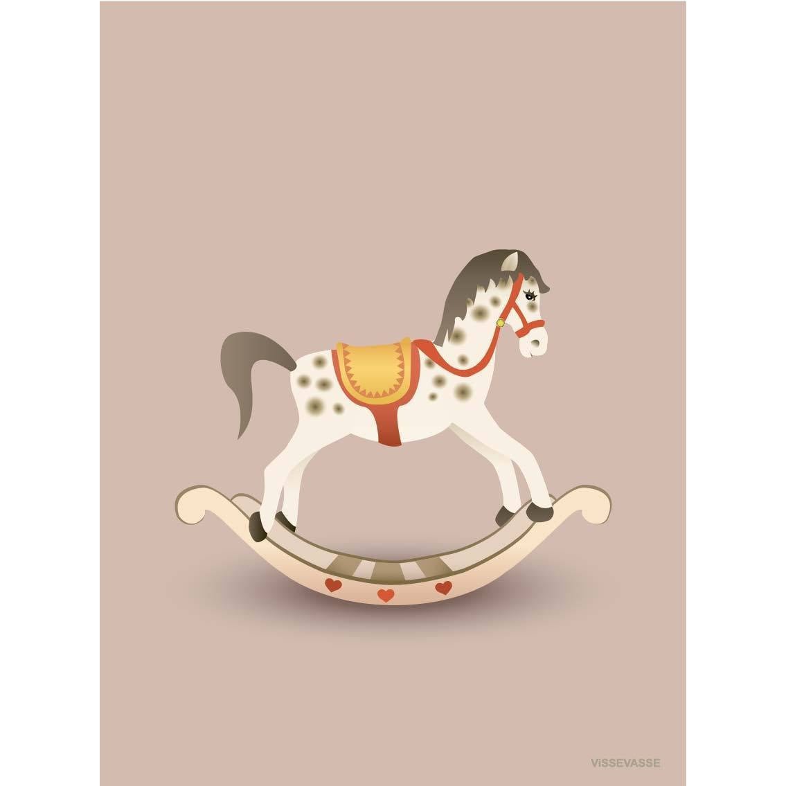 Vissevasse Rocking Horse gratulationskort, rosa, 10,5x15 cm