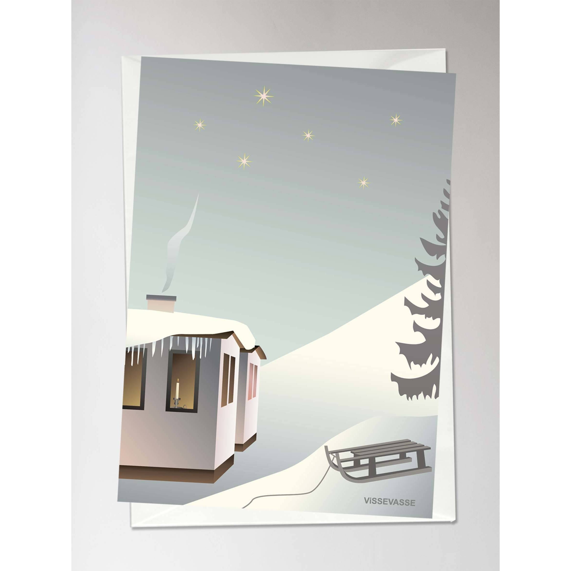 Trineo de Vissevasse en la tarjeta de felicitación de nieve, 10,5x15 cm