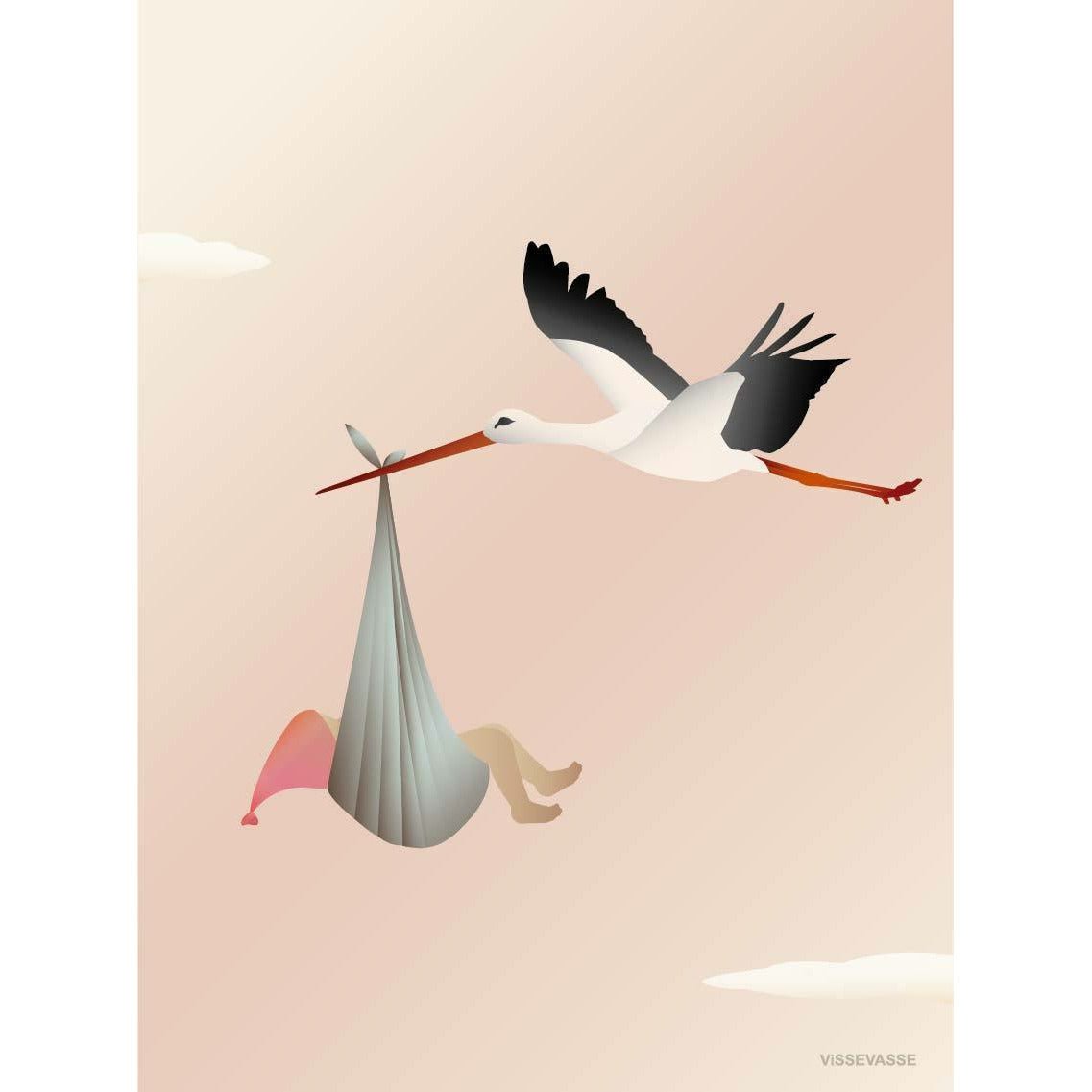 Vissevasse Stork Greeting Card 15 X21 Cm, Pink