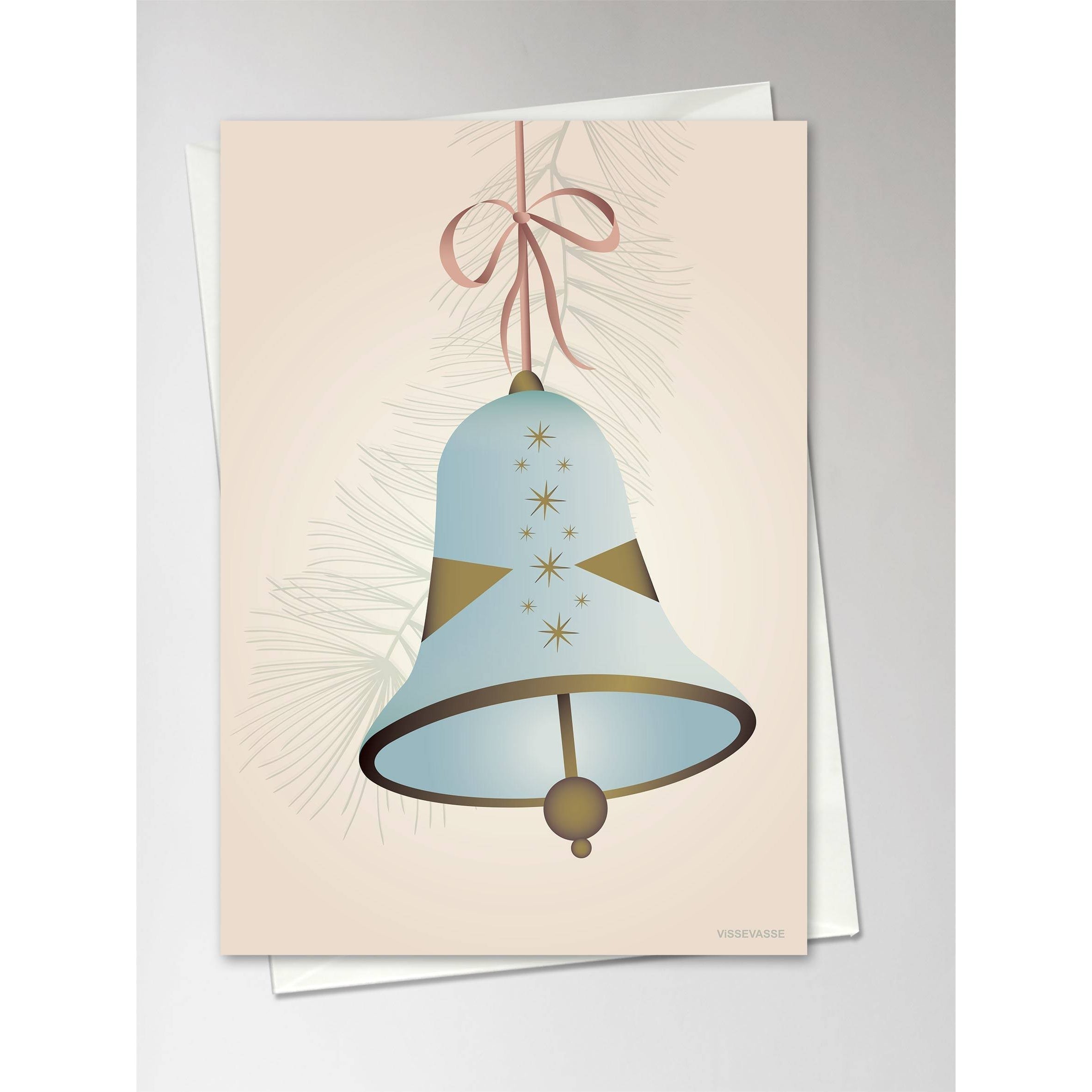 Vissevasse Christmas Bell Greeting Carte 10.5 x15 cm, bleu