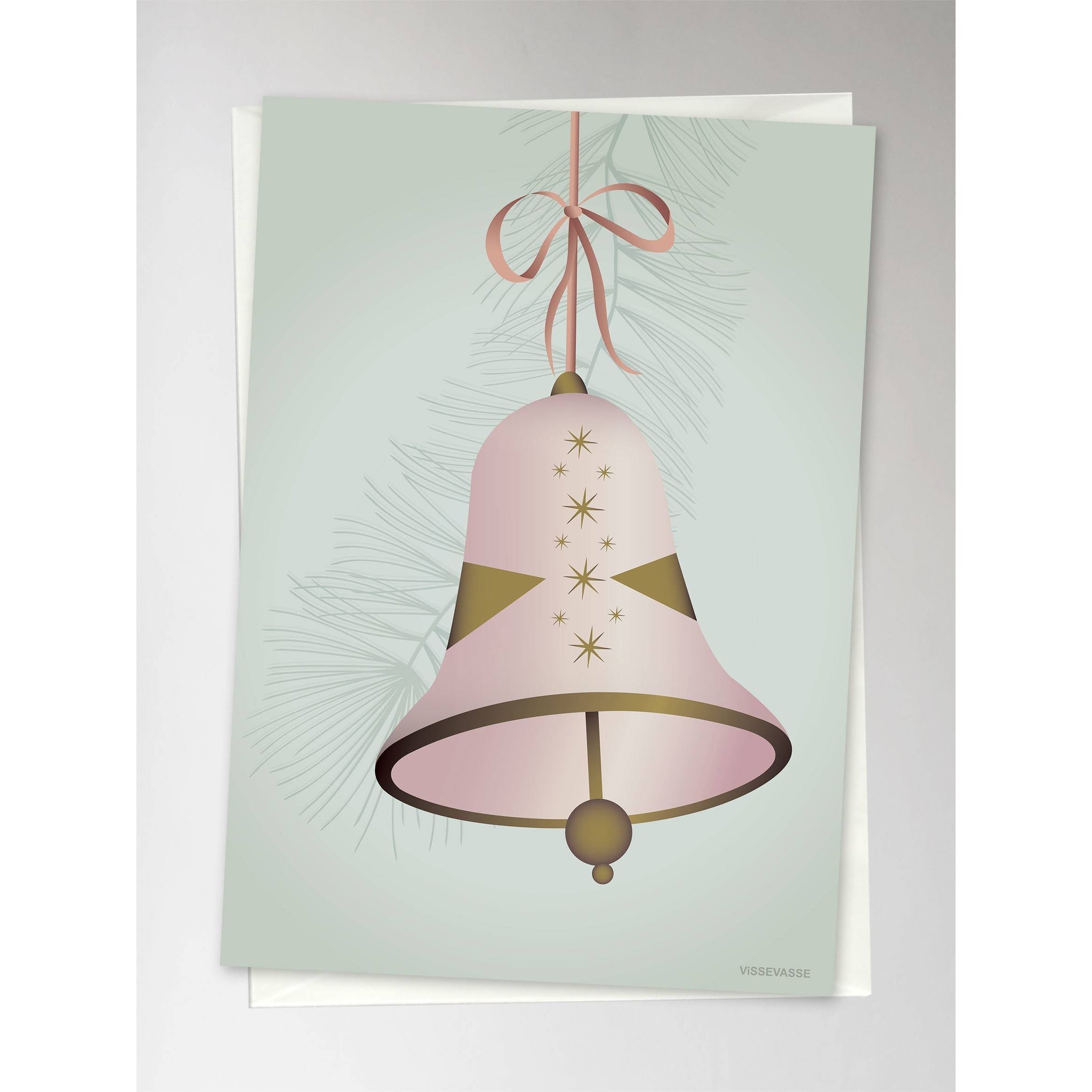 Vissevasse Christmas Bell gratulationskort 10.5 x15 cm, rosa