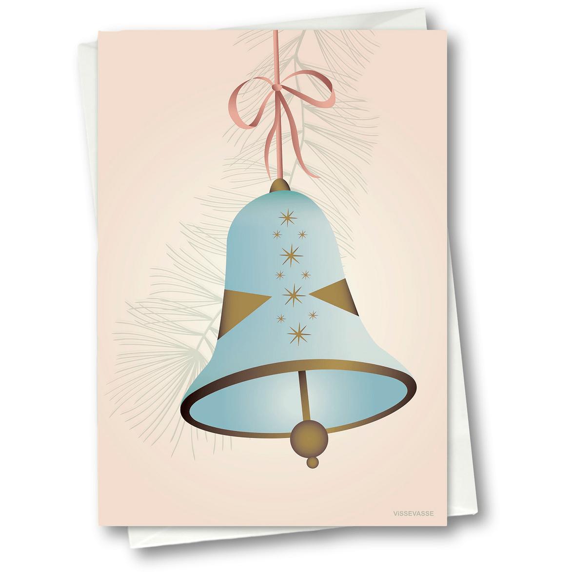 Vissevasse Christmas Bell Greeting Carte 15 x21 cm, bleu