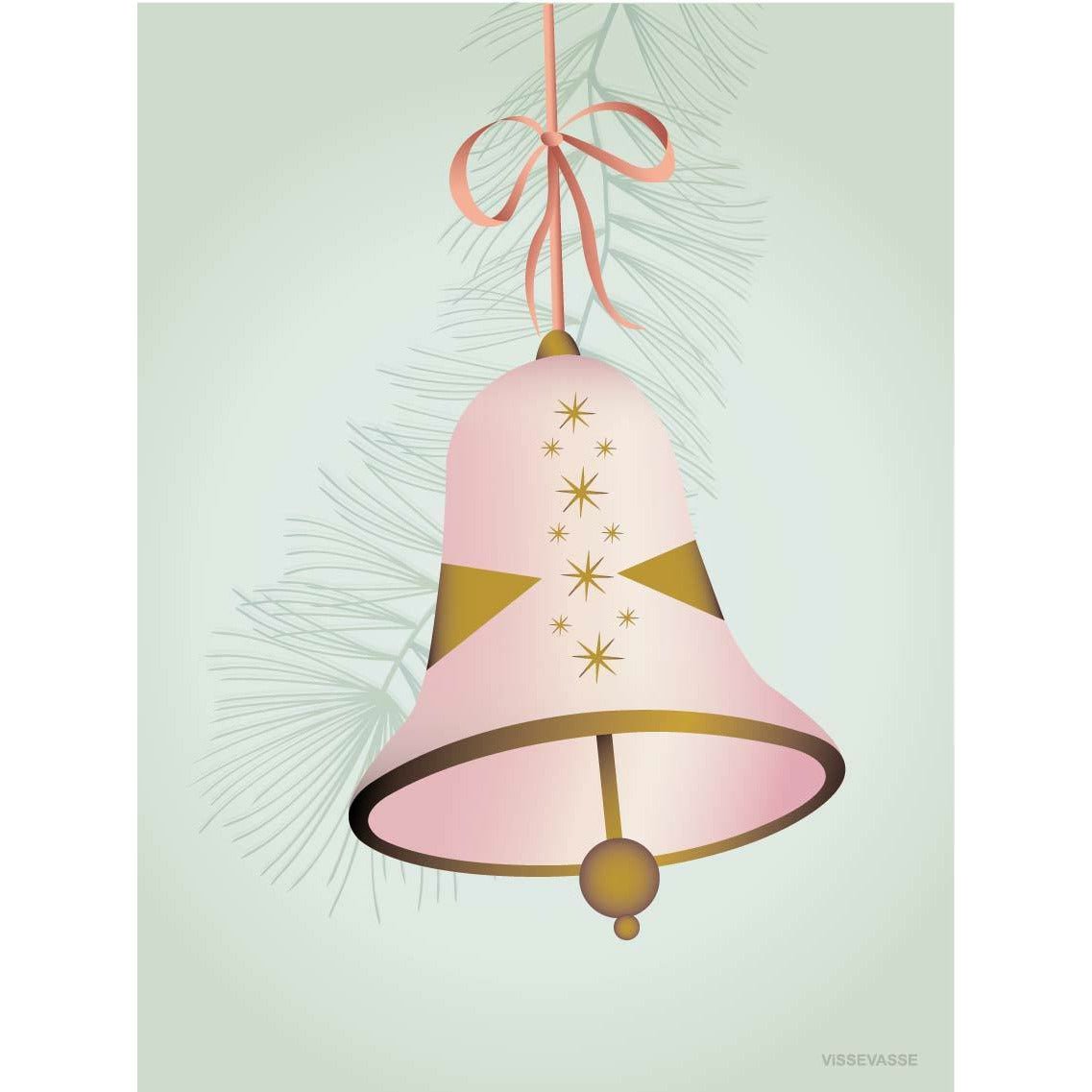Carte de voeux de la cloche de Noël Vissevasse 15 x21 cm, rose