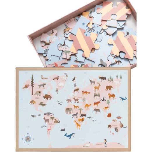Vissevasse World Map Animal Puzzle With 42 Pieces