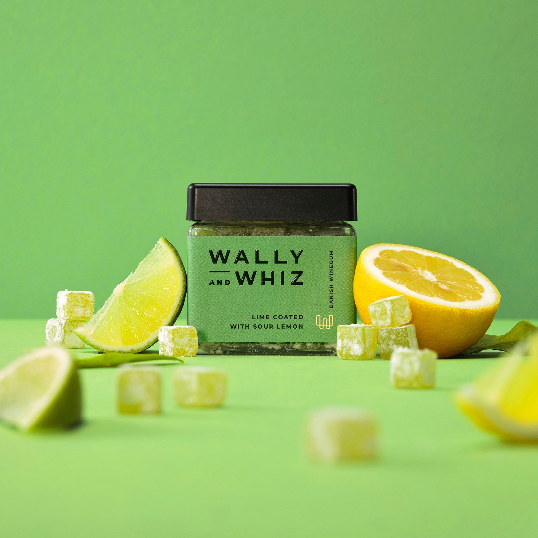 Wally og Whiz Wine Gum Cube, limefrugter med sur citron, 140 g