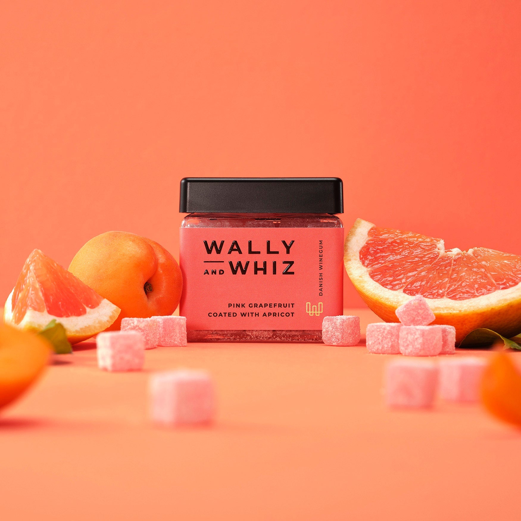 Wally og Whiz Wine Gum Cube, Pink Grapefrugt med abrikoser, 140 g