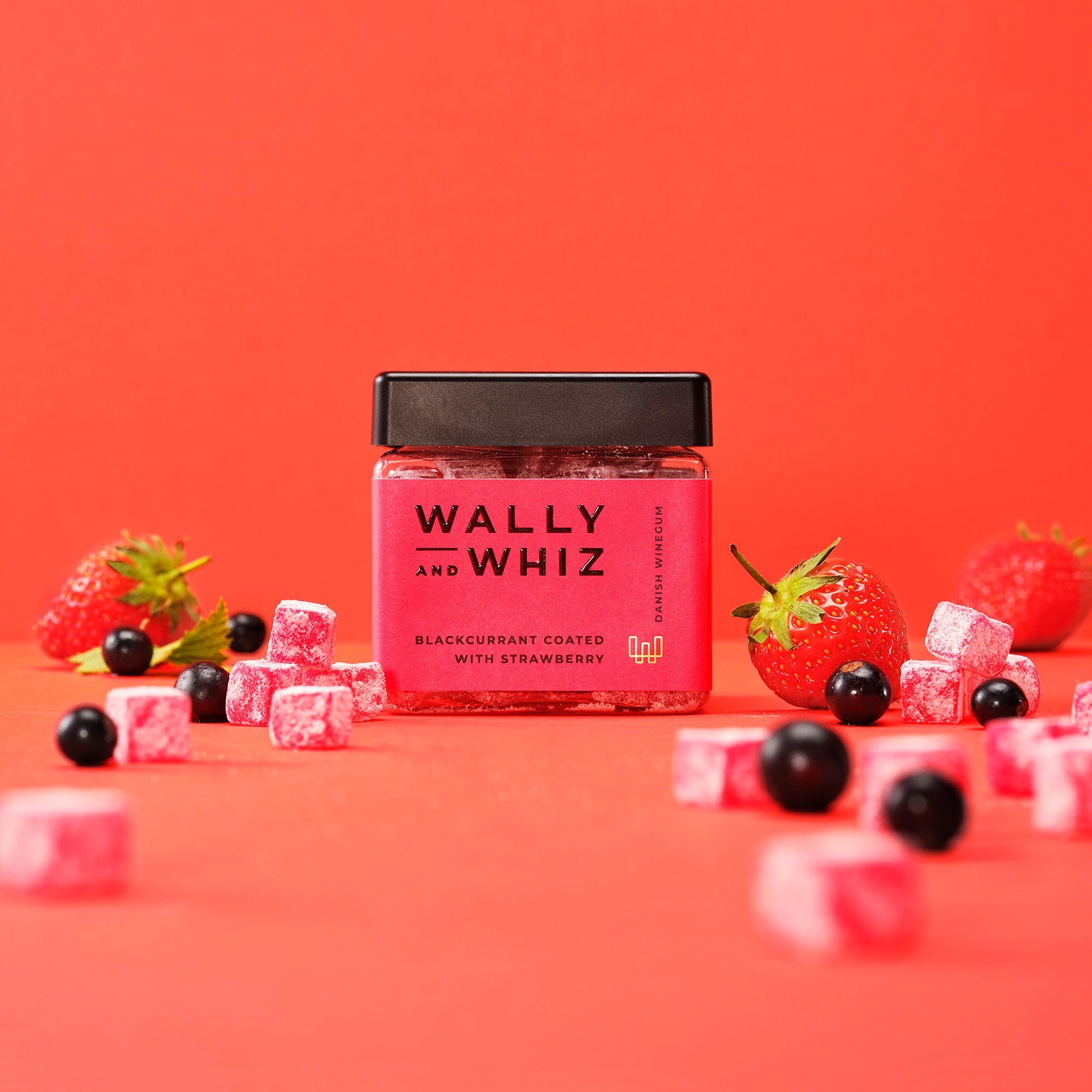 Wally und Whiz Wine Gum Cube, schwarzer Johannisbeere mit Erdbeer, 140g