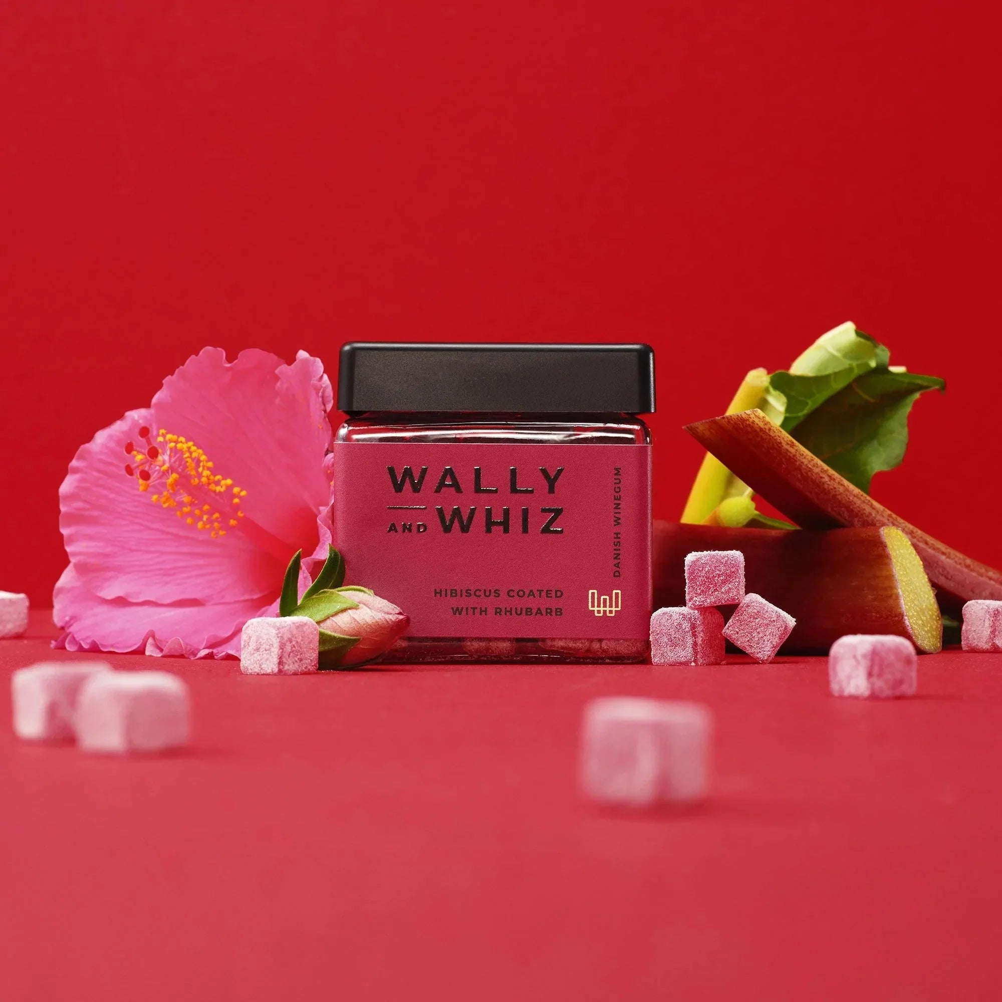 Wally et Whiz Wine Gum Cube, Flamingo Red Hibiscus avec rhubarbe 140g