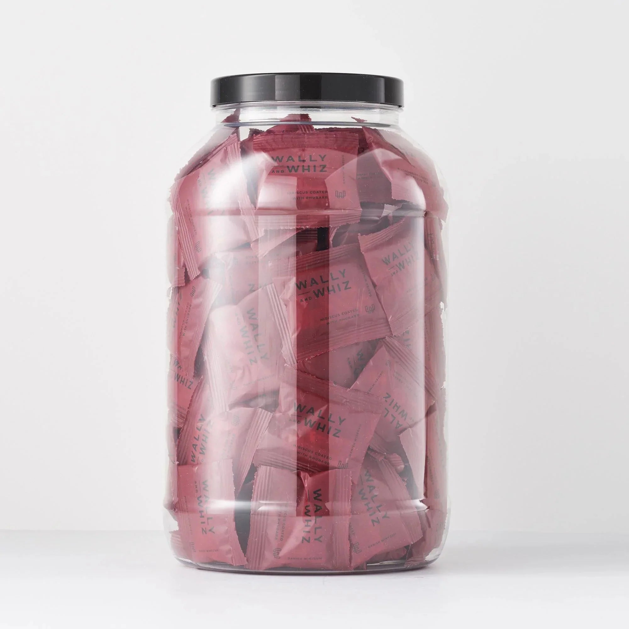 Wally og Whiz Wine Gum Jar med 125 Flowpacks, Hibiscus med rabarber