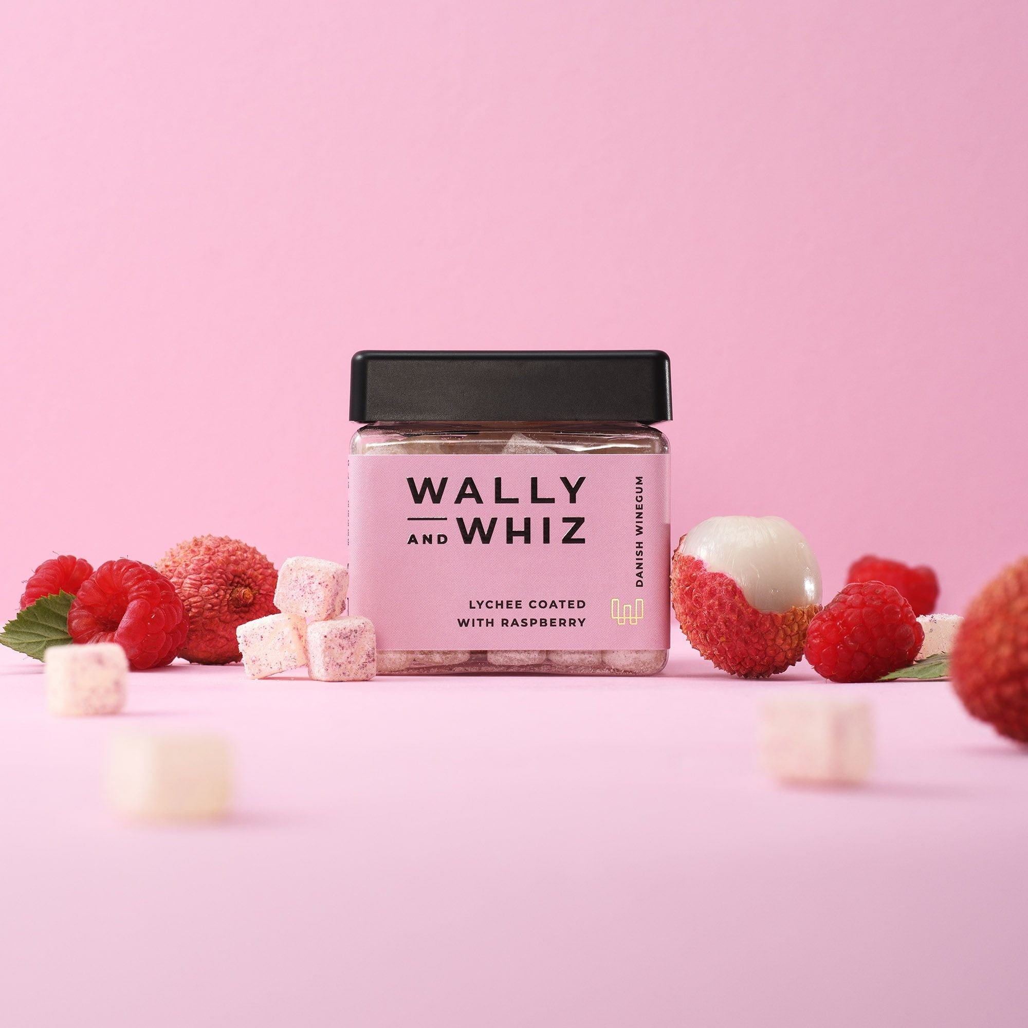 Wally og Whiz Wine Gum Cube, Flamingo Pink Lychee med hindbær, 140 g