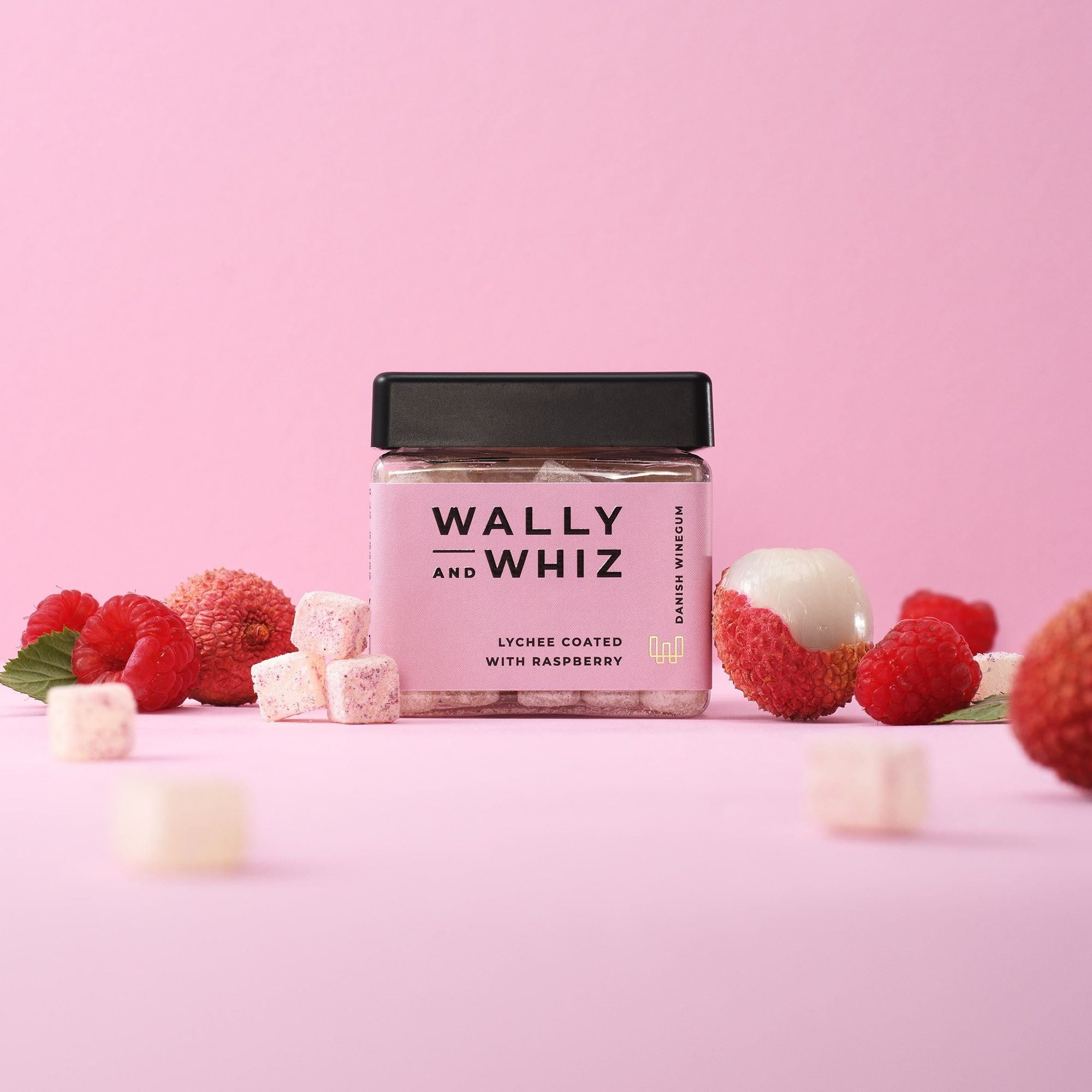 Wally og Whiz Wine Gum Cube, lychee med hindbær, 140 g